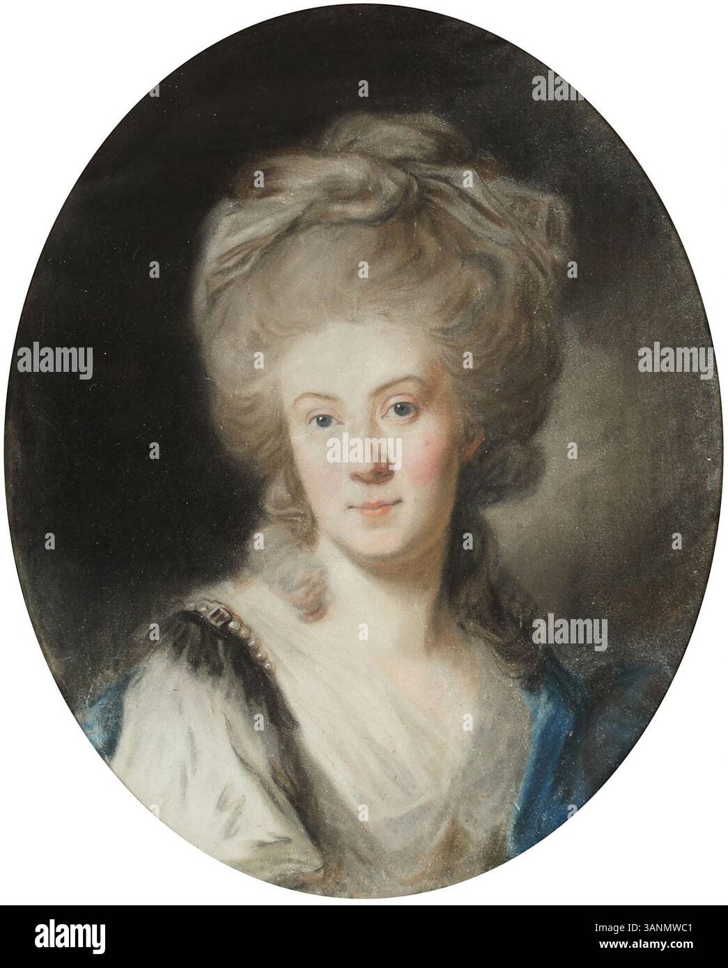 Questo ritratto del XVIII secolo, attribuito a Johann Heinrich Schröder, è una raffigurazione di una donna di alto rango, forse la principessa Federico Sofia Guglielmina di Prussia. Il pastello a olio su pergamena è incorniciato in stile Impero, a mostrare l'eleganza del periodo. Foto Stock