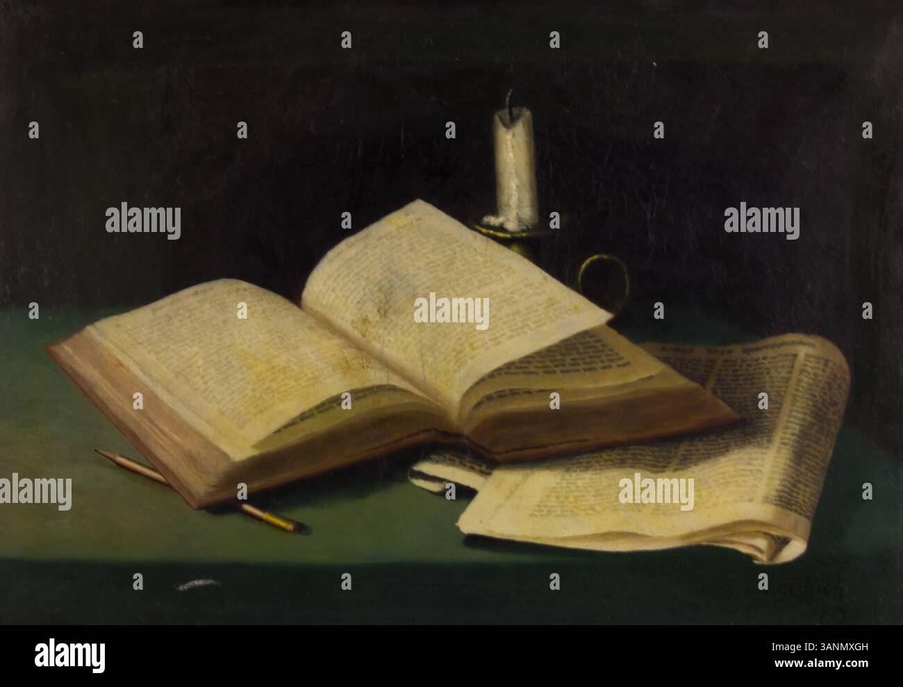 Tromp l'oeil, STILL-Life, dipinto di E.N. Griffith, creato nel 1919. Questo pezzo di olio su tela fa parte della collezione Vanderbilt Museum of Art, donata da George Sullivan. Foto Stock