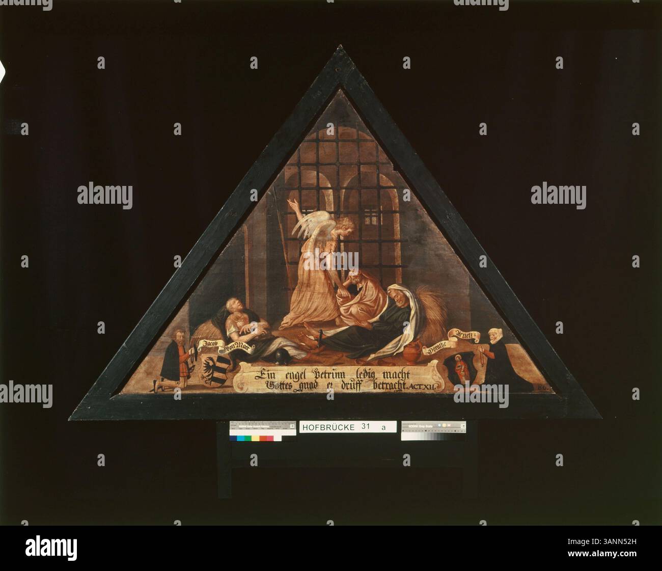 Il dipinto "Gabriele appare a Zaccaria" illustra il momento in cui l'angelo Gabriele appare nel tempio di Zaccaria, annunciando la nascita di suo figlio, Giovanni Battista. Fa parte della collezione Municipal Archives of Lucerne. Foto Stock