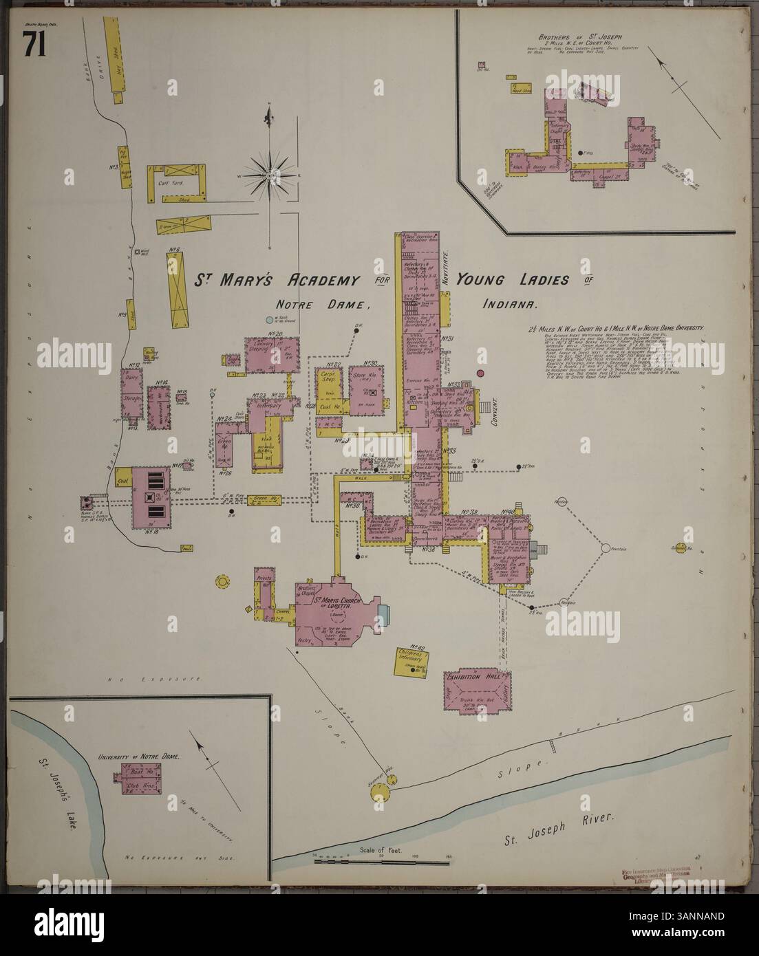 Questa mappa Sanborn Fire Insurance del 1899 di South Bend, Indiana, fornisce una mappatura dettagliata delle strutture e delle relative misure di protezione antincendio. Offre un'istantanea del paesaggio architettonico e urbano della città alla fine del XX secolo, concentrandosi in particolare sulla sicurezza e sui materiali da costruzione. Foto Stock