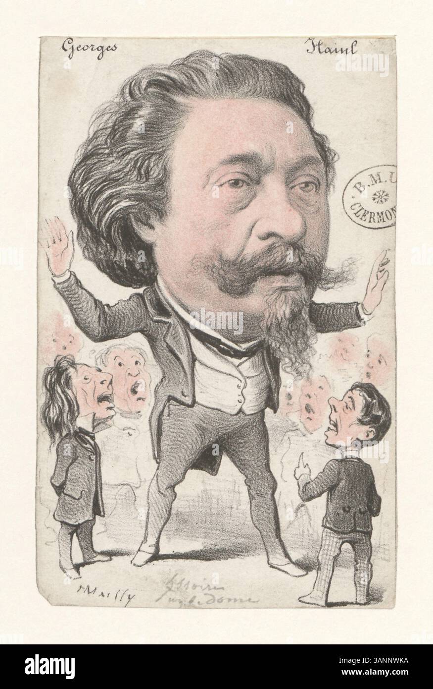 Questa litografia stampata da Hippolyte Mailly raffigura Georges Hainl, un importante direttore d'orchestra francese. Parte della collezione Boyer, il lavoro mette in evidenza la carriera musicale di Hainl durante il XIX secolo. Foto Stock