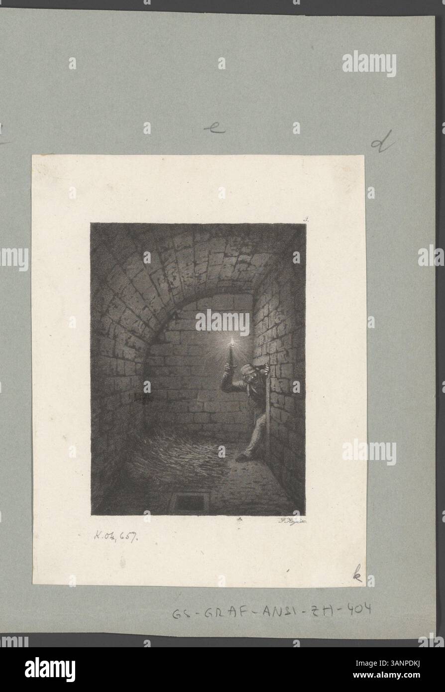 Questa stampa acquatinta del 1838 di Franz Hegi raffigura il dungeon scuro del Wellenbergturm, parte della memoria storica della torre di Wellenberg, documentata da David Nüscheler. Foto Stock