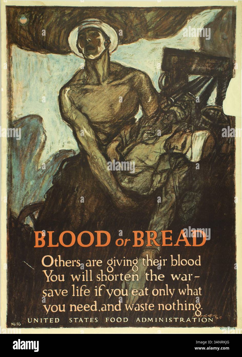 Questo poster della prima guerra mondiale, creato da Henry Patrick Raleigh nel 1917, incoraggia il razionamento durante la guerra per conservare le risorse. L'immagine sottolinea l'autocontrollo e la responsabilità personale nel sostenere lo sforzo bellico. Il pezzo fa parte della collezione del Vanderbilt Museum of Art. Foto Stock