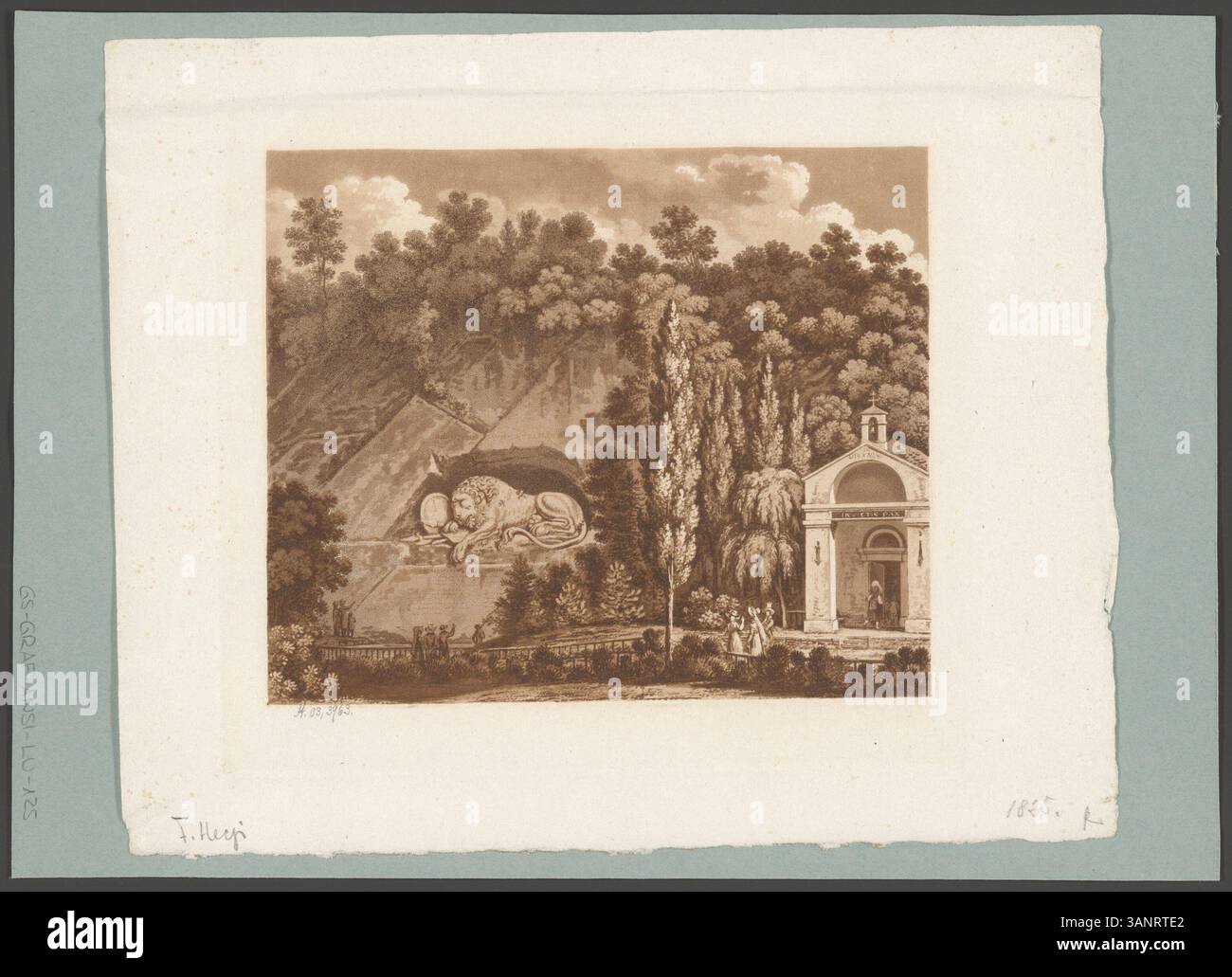 Questa stampa acquatinta del 1825 mostra il Monumento del Leone a Lucerna. La stampa è stata creata dall'incisore Franz Hegi ed è stata un regalo di Capodanno della società musicale generale di Zurigo. Raffigura il famoso monumento che simboleggia l'indipendenza e la libertà svizzera. Foto Stock Questa stampa acquatinta del 1825 mostra il Monumento del Leone a Lucerna. La stampa è stata creata dall'incisore Franz Hegi ed è stata un regalo di Capodanno della società musicale generale di Zurigo. Raffigura il famoso monumento che simboleggia l'indipendenza e la libertà svizzera. Foto Stock
