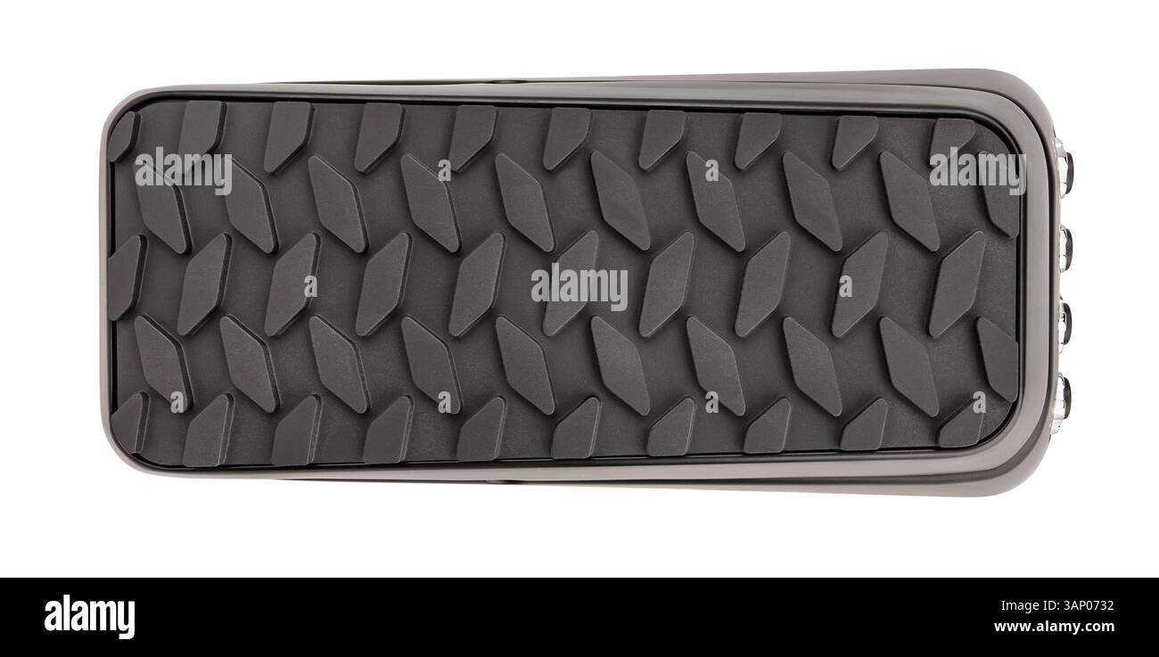 percorso pedale volume chitarra isolato sulla vista dall'alto bianca Foto Stock