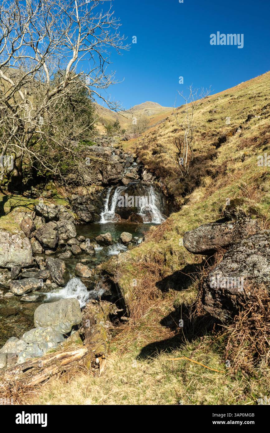 Oltre Beck, uno dei ruscelli di montagna che alimentano Wastwater nel Lake District Foto Stock