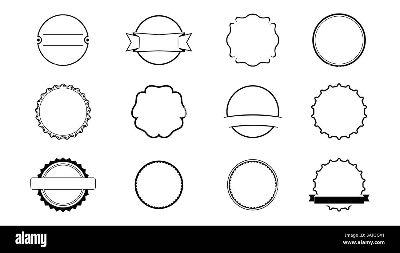 Set di disegni decorativi con logo di forma circolare Illustrazione Vettoriale