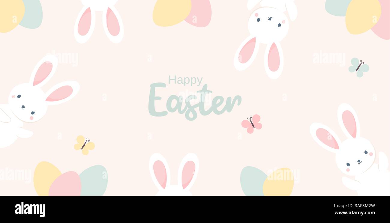 Striscione di Pasqua con simpatici coniglietti di Pasqua e uova di Pasqua su sfondo beige pastello. Illustrazione vettoriale piatta Illustrazione Vettoriale Striscione di Pasqua con simpatici coniglietti di Pasqua e uova di Pasqua su sfondo beige pastello. Illustrazione vettoriale piatta Illustrazione Vettoriale