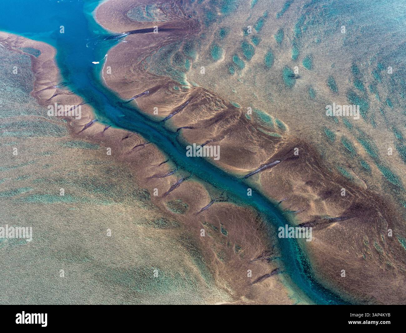 Vista aerea della barriera corallina di Montgomery nel Kimberley, Australia Occidentale. Foto Stock