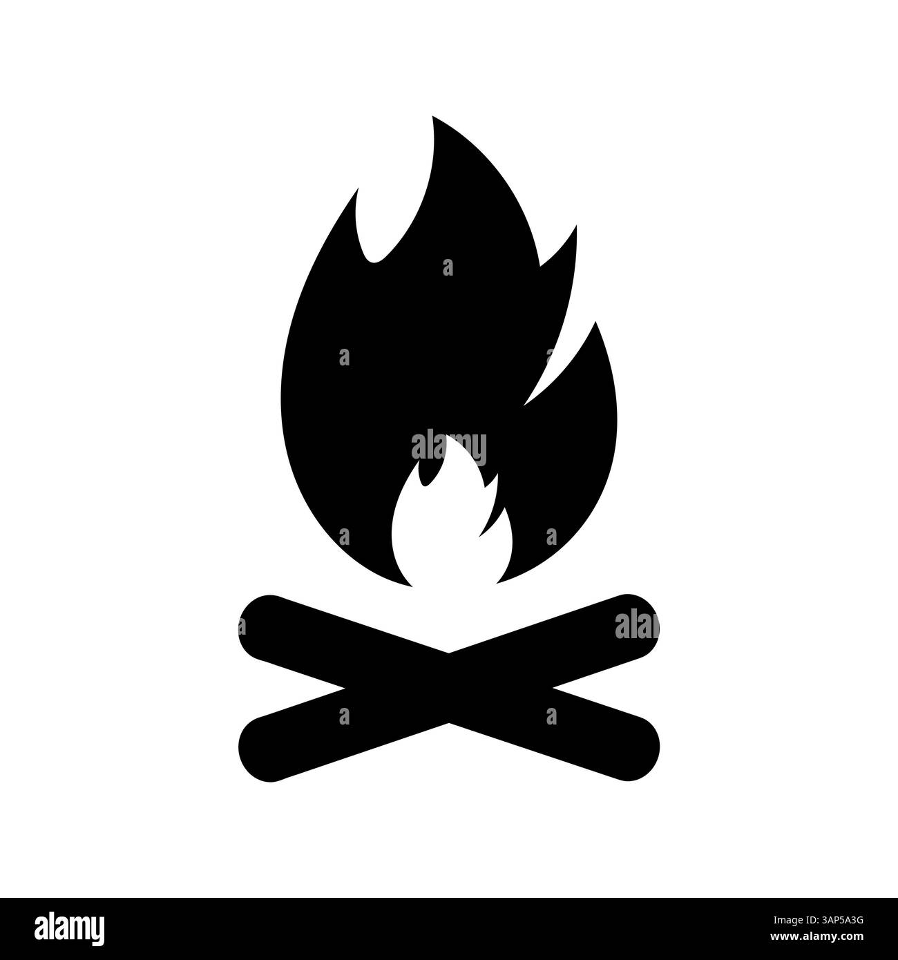 Illustrazione di un simbolo del falò con fiamme e tronchi, che rappresenta raduni all'aperto e il calore della natura Illustrazione Vettoriale