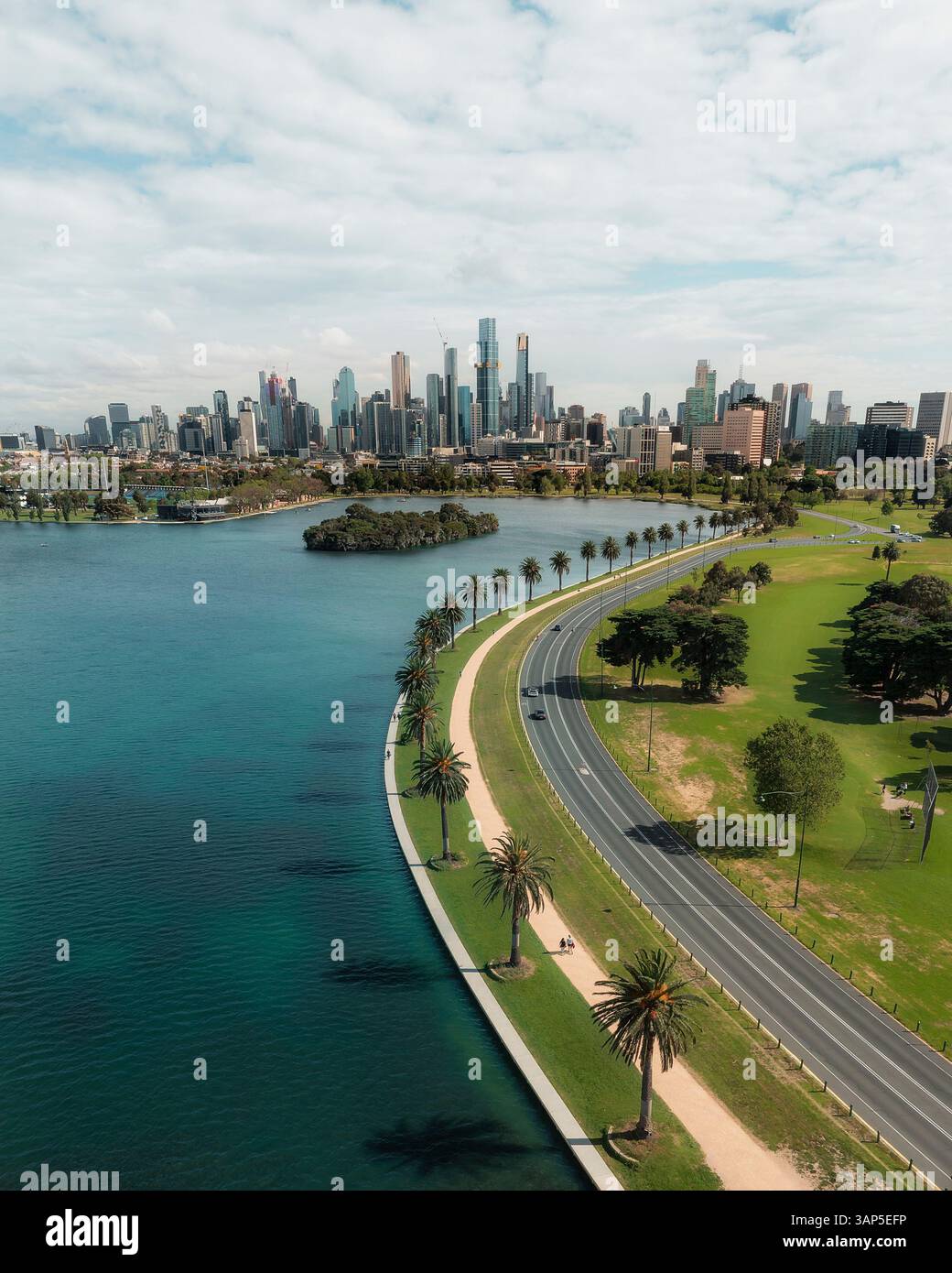 Vista aerea di Albert Park, Road, Melbourne, Victoria, Australia. Foto Stock
