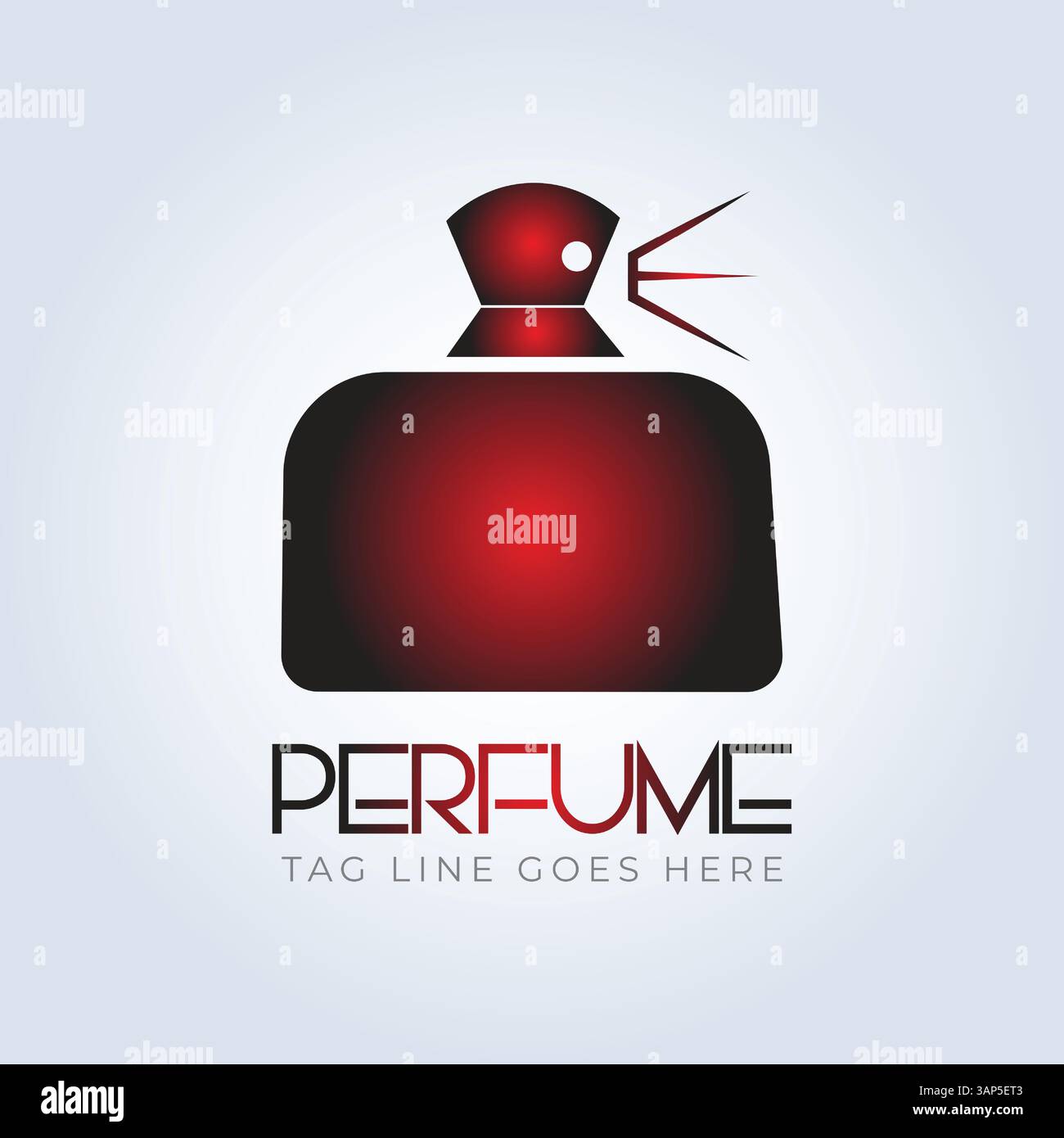 Logo del profumo, negozio di profumi, profumo di lusso, colore rossastro, bottiglia, profumo elegante, logo attar, logo creativo, sfondo argento Illustrazione Vettoriale