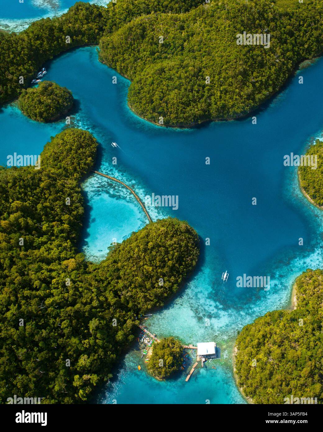 Vista aerea della laguna di Sugba, Siargao, Filippine. Foto Stock