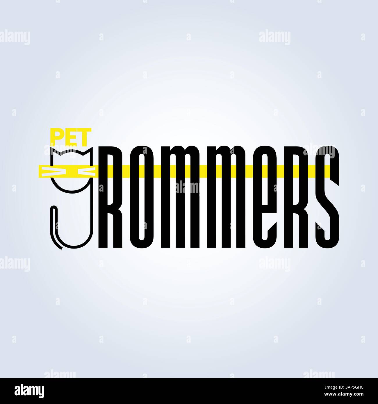 Modello del logo PET Groomers Company, negozio di animali domestici o caffetteria per gatti, parrucchiere per animali, sfondo astratto Illustrazione Vettoriale