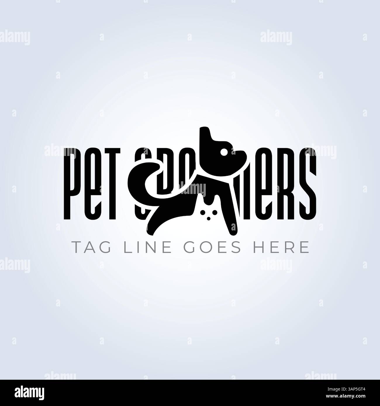 Modello del logo PET Groomers Company, negozio di animali domestici o caffetteria per gatti, parrucchiere per animali, sfondo astratto Illustrazione Vettoriale