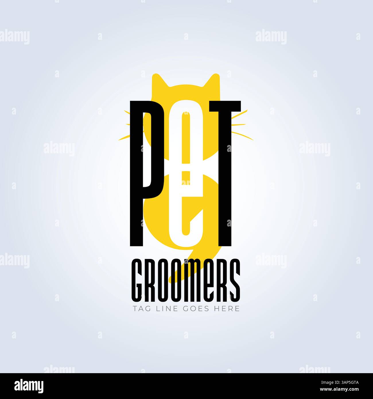 Modello del logo PET Groomers Company, negozio di animali domestici o caffetteria per gatti, parrucchiere per animali, sfondo astratto Illustrazione Vettoriale