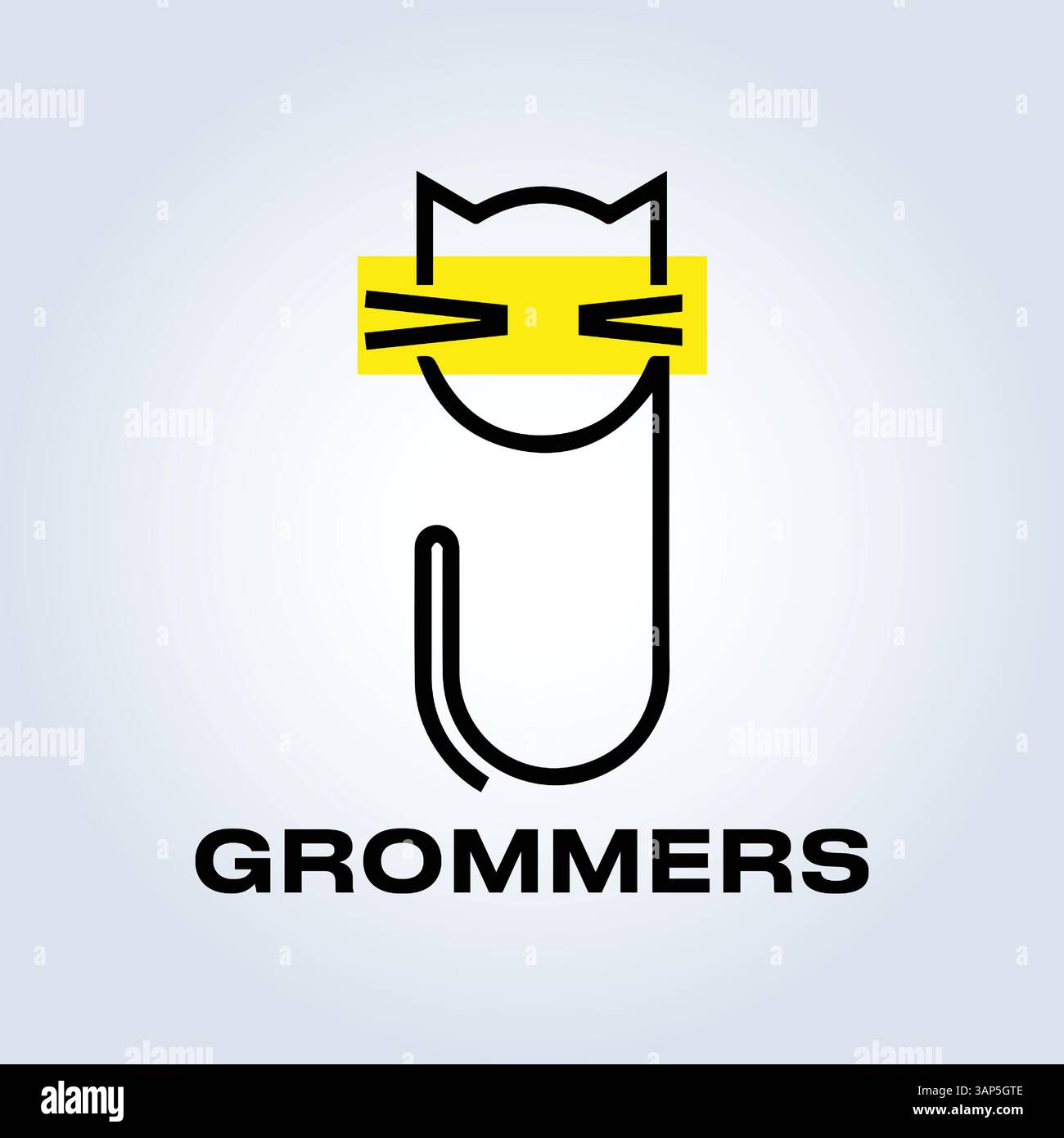 Modello del logo PET Groomers Company, negozio di animali domestici o caffetteria per gatti, parrucchiere per animali, sfondo astratto Illustrazione Vettoriale