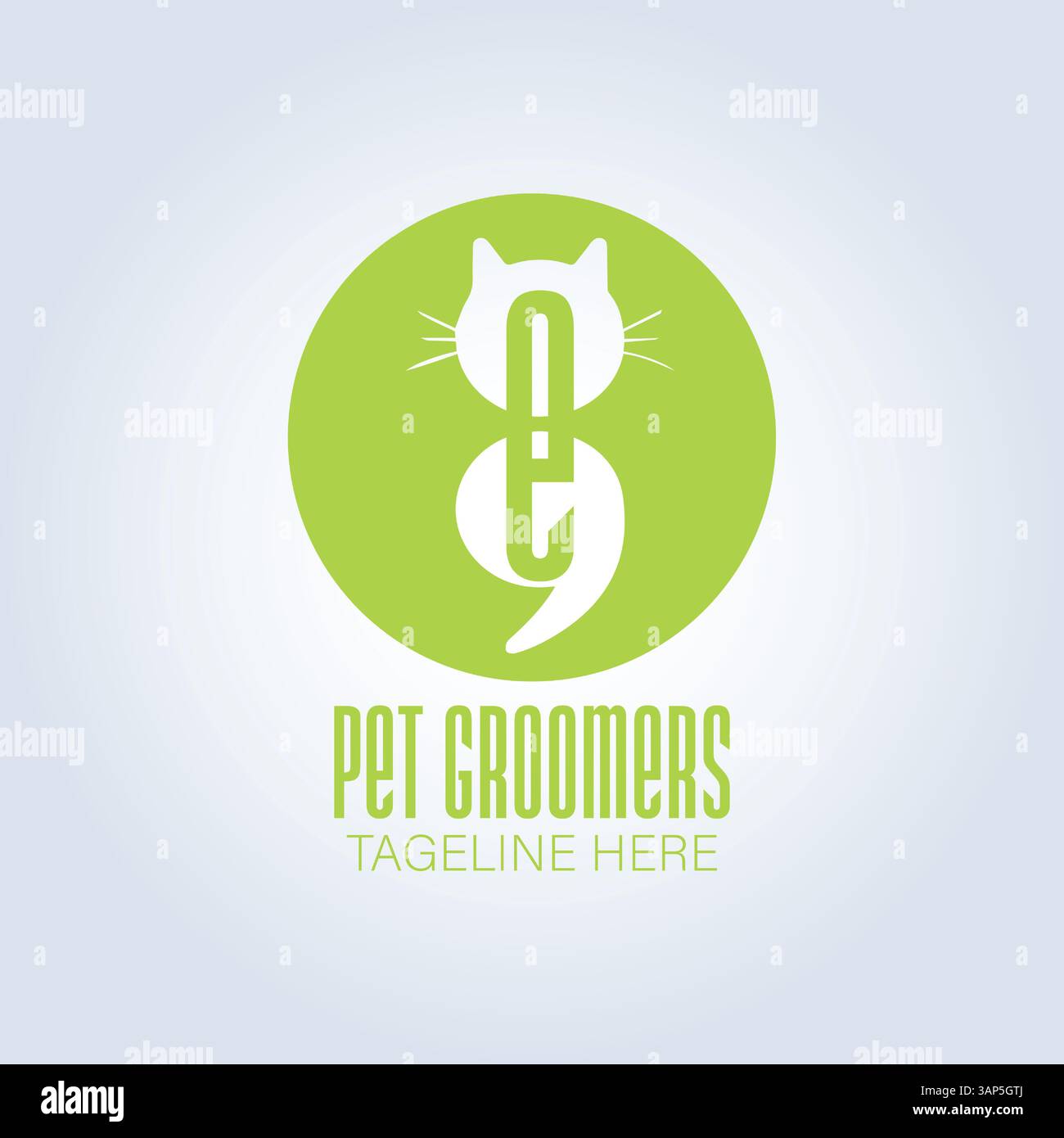 Modello del logo PET Groomers Company, negozio di animali domestici o caffetteria per gatti, parrucchiere per animali, sfondo astratto Illustrazione Vettoriale