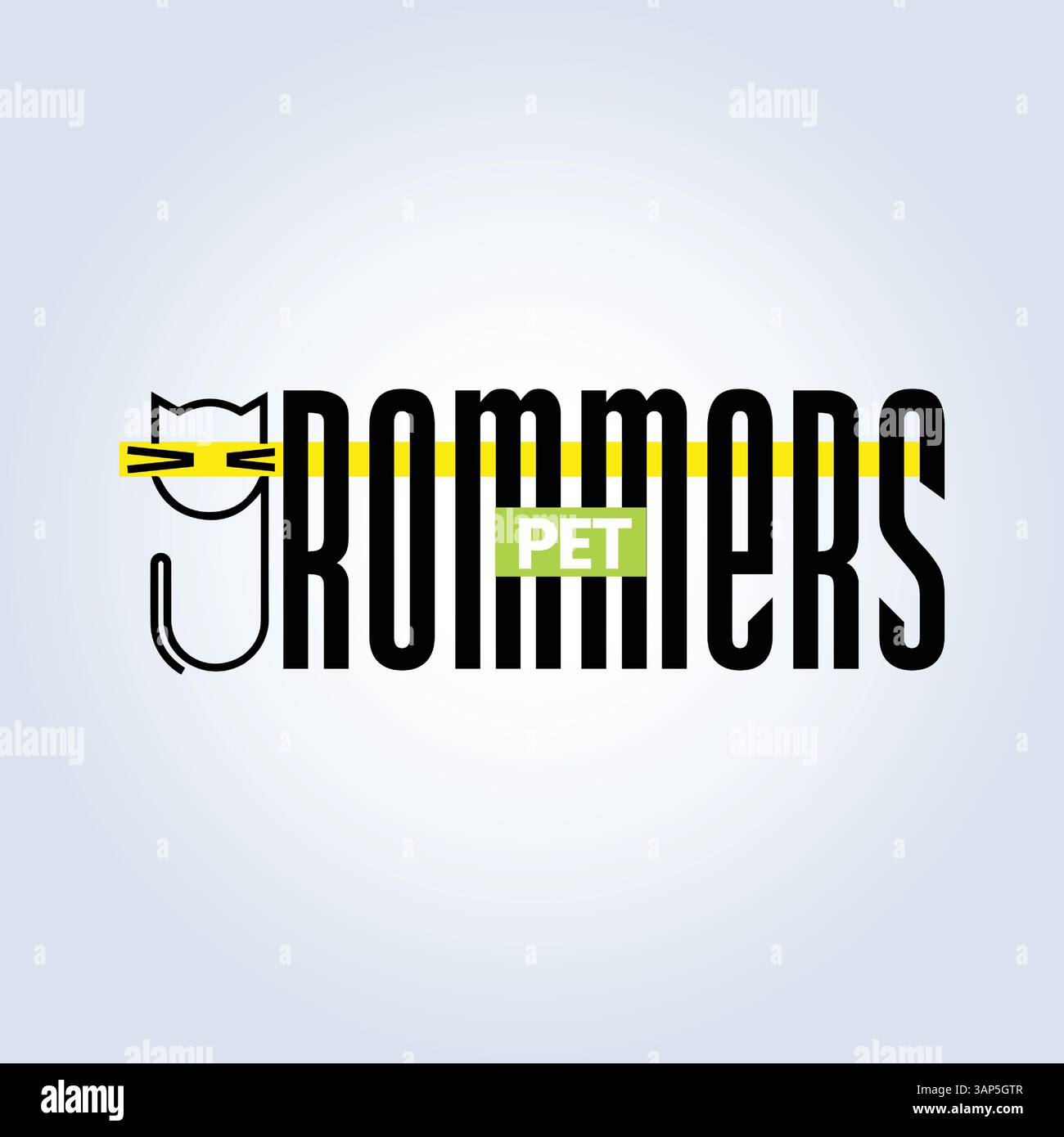 Modello del logo PET Groomers Company, negozio di animali domestici o caffetteria per gatti, parrucchiere per animali, sfondo astratto Illustrazione Vettoriale