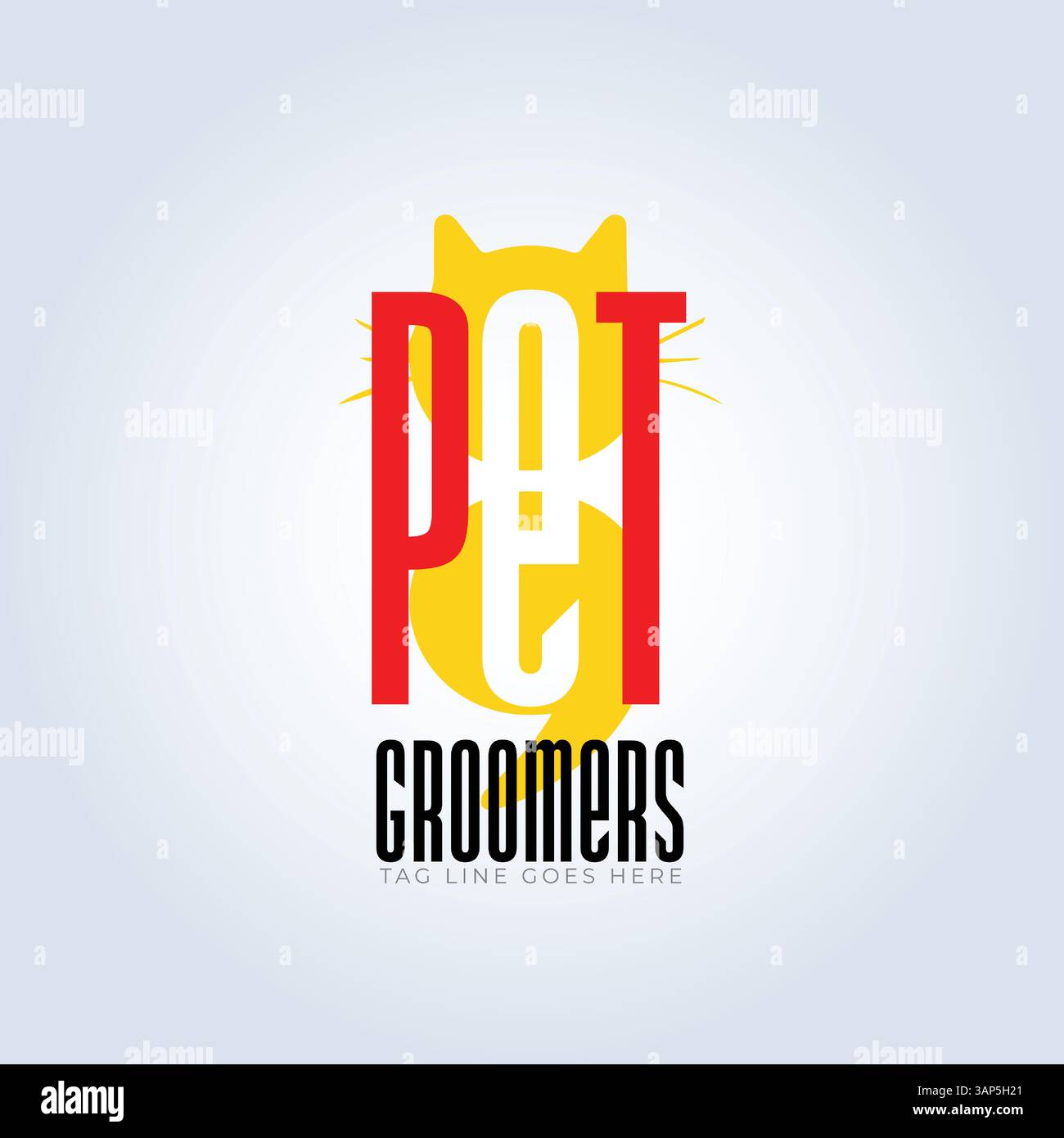 Modello del logo PET Groomers Company, negozio di animali domestici o caffetteria per gatti, parrucchiere per animali, sfondo astratto Illustrazione Vettoriale