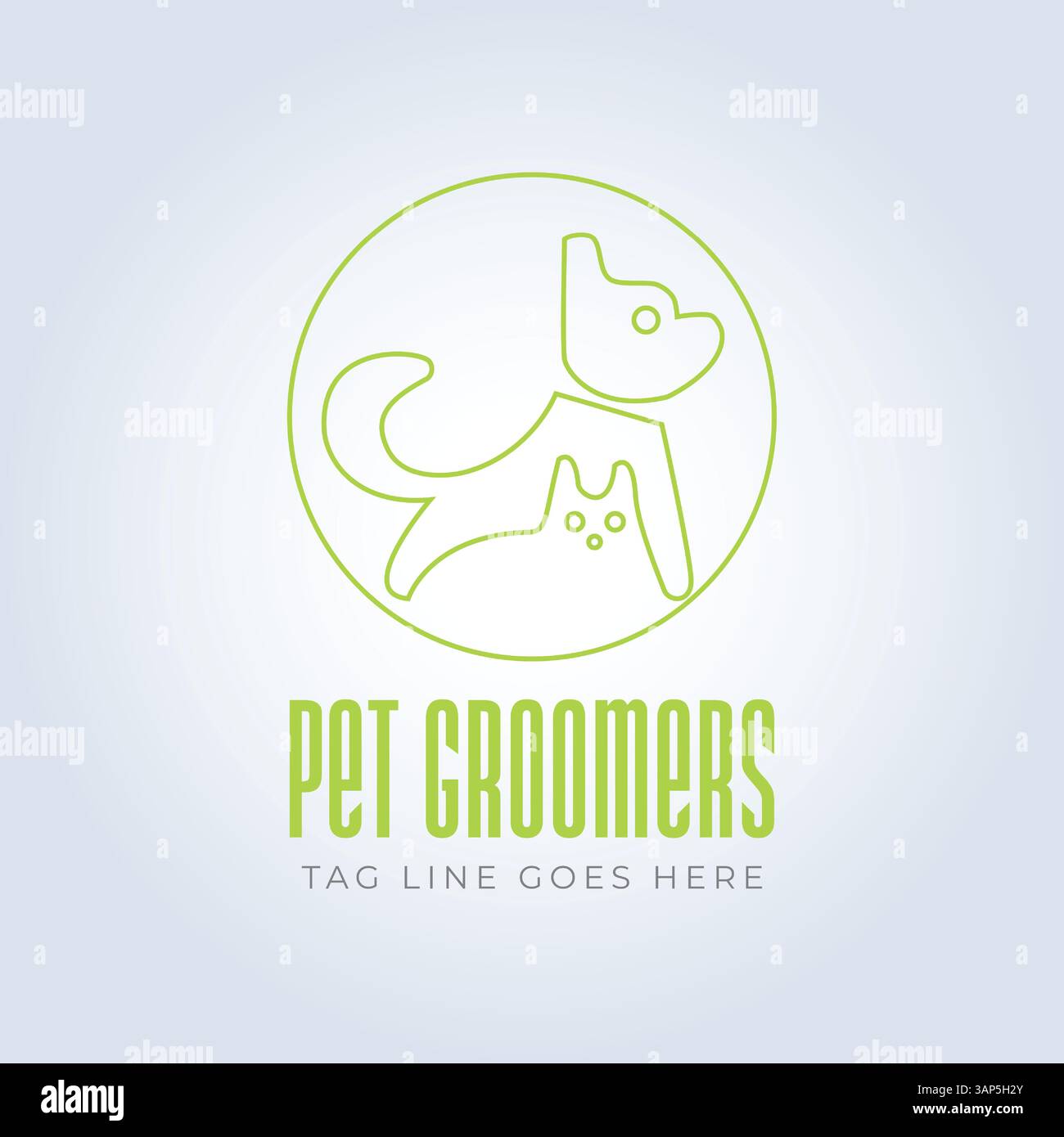 Modello del logo PET Groomers Company, negozio di animali domestici o caffetteria per gatti, parrucchiere per animali, sfondo astratto Illustrazione Vettoriale