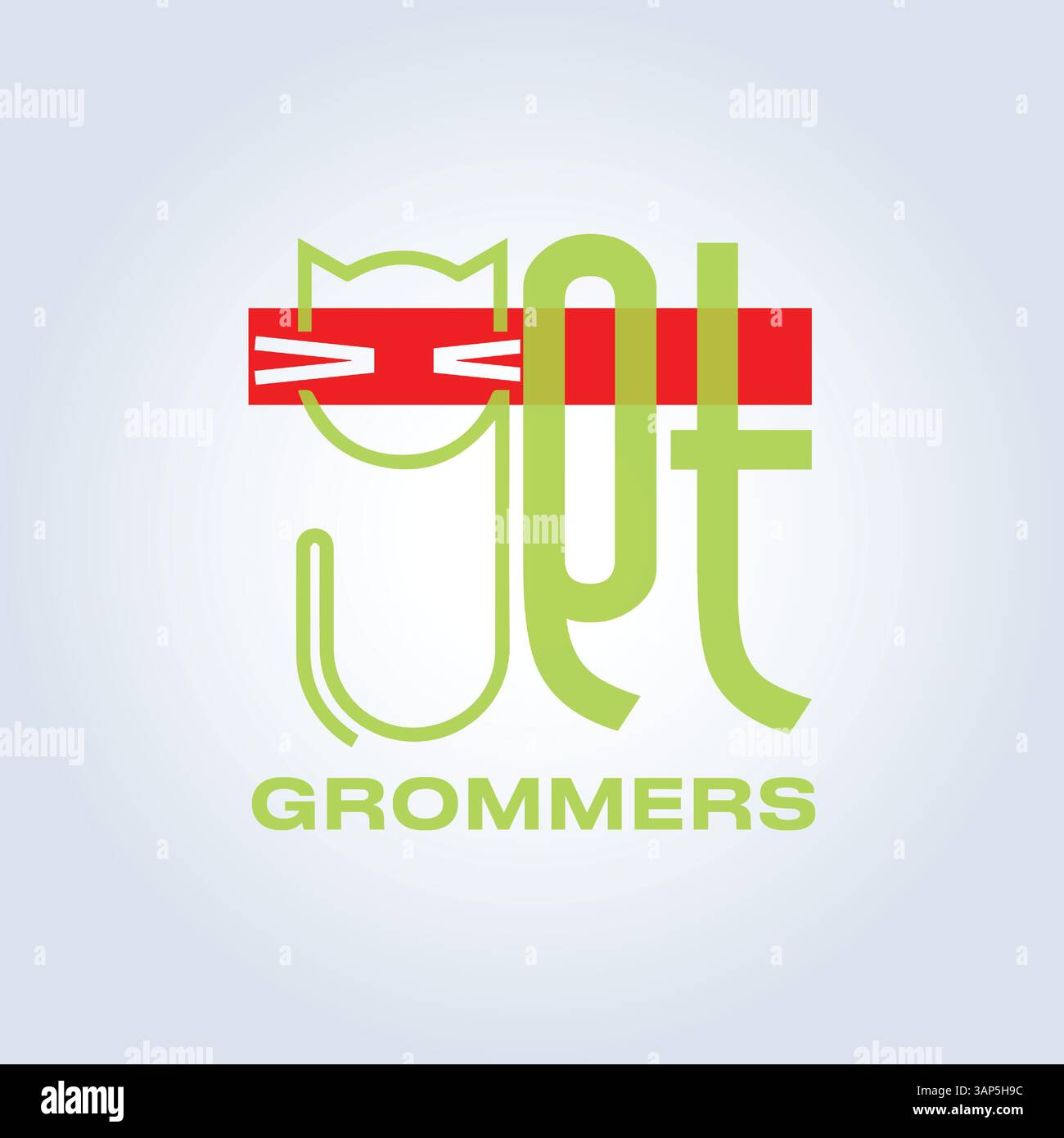 Modello del logo PET Groomers Company, negozio di animali domestici o caffetteria per gatti, parrucchiere per animali, sfondo astratto Illustrazione Vettoriale