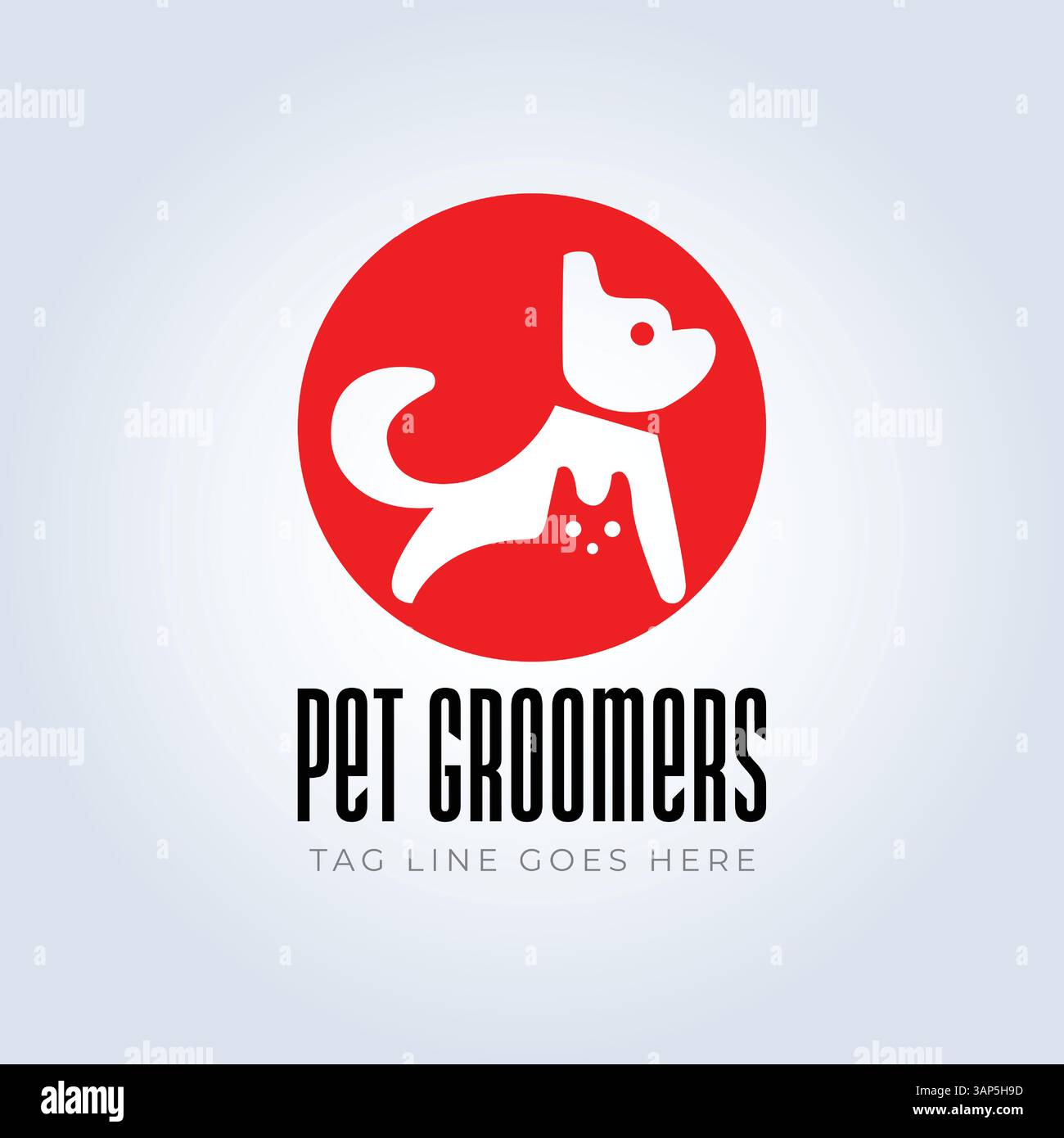 Modello del logo PET Groomers Company, negozio di animali domestici o caffetteria per gatti, parrucchiere per animali, sfondo astratto Illustrazione Vettoriale