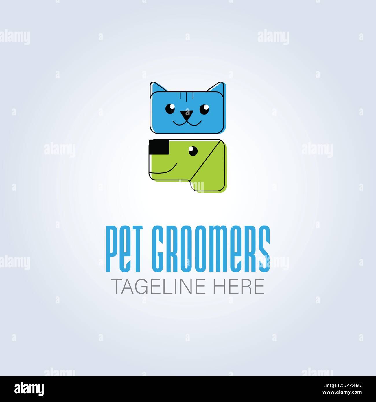 Modello del logo aziendale PET Groomers, tema univoco, sfondo astratto Illustrazione Vettoriale