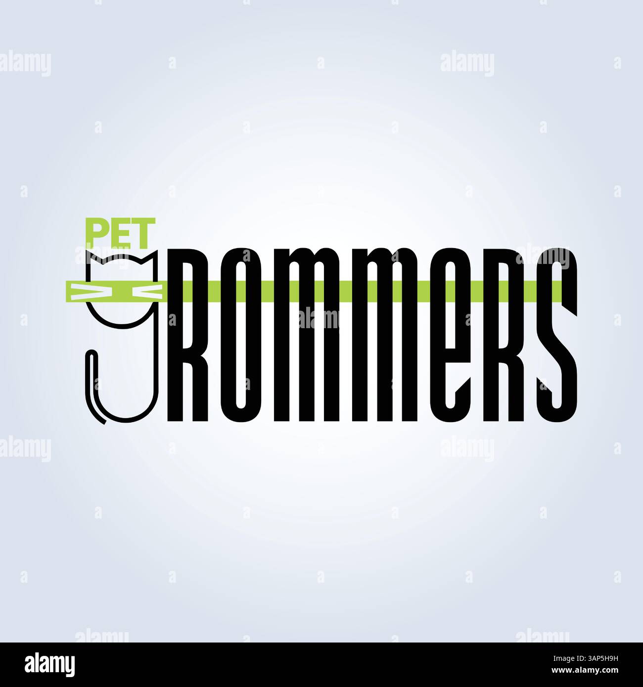 Modello del logo PET Groomers Company, negozio di animali domestici o caffetteria per gatti, parrucchiere per animali, sfondo astratto Illustrazione Vettoriale