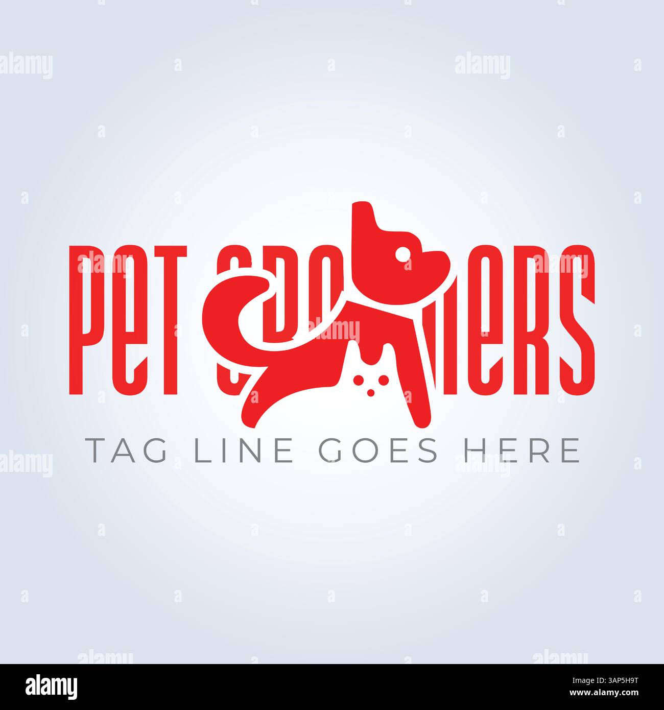 Modello del logo PET Groomers Company, negozio di animali domestici o caffetteria per gatti, parrucchiere per animali, sfondo astratto Illustrazione Vettoriale