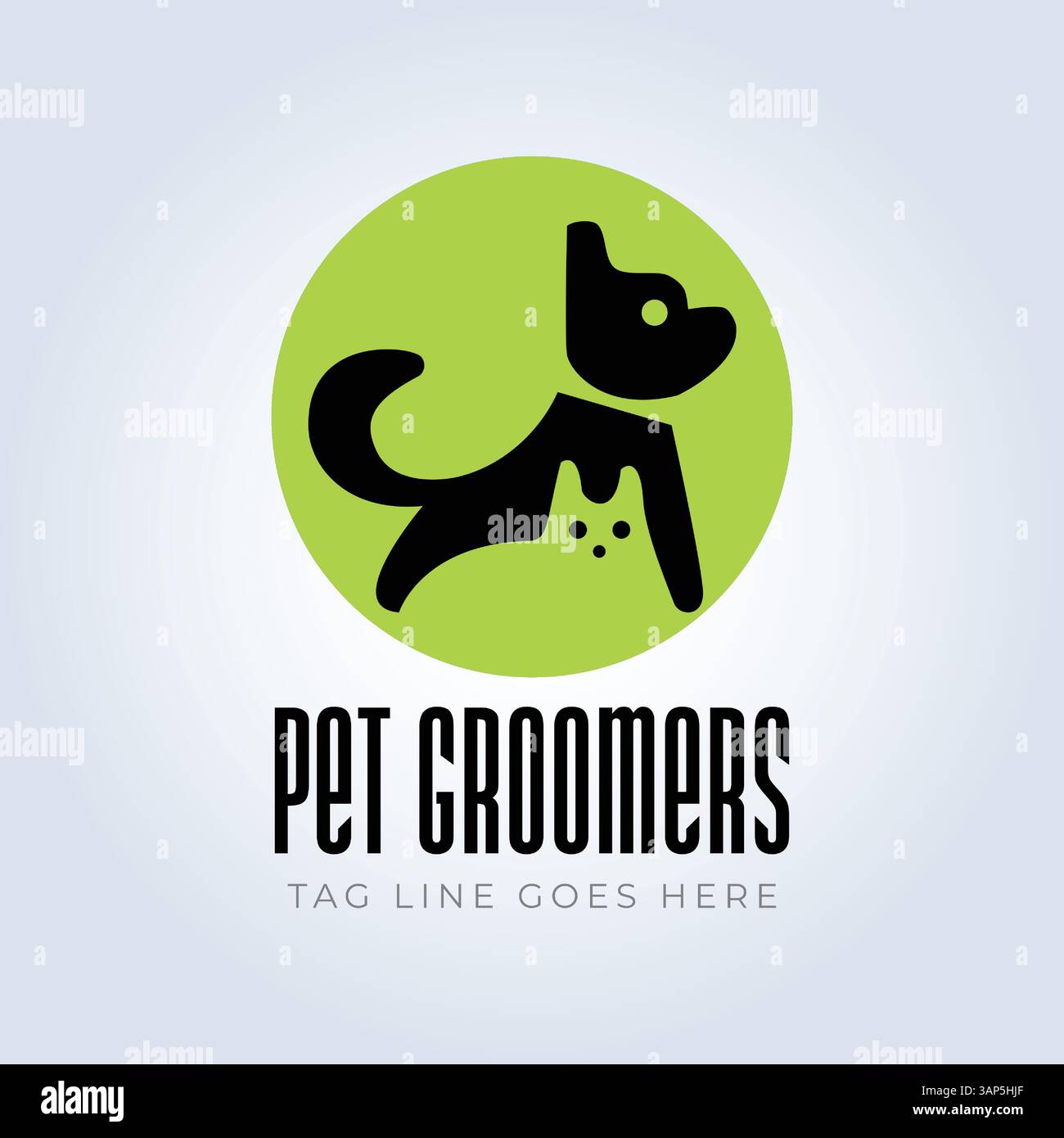 Modello del logo PET Groomers Company, negozio di animali domestici o caffetteria per gatti, parrucchiere per animali, sfondo astratto Illustrazione Vettoriale