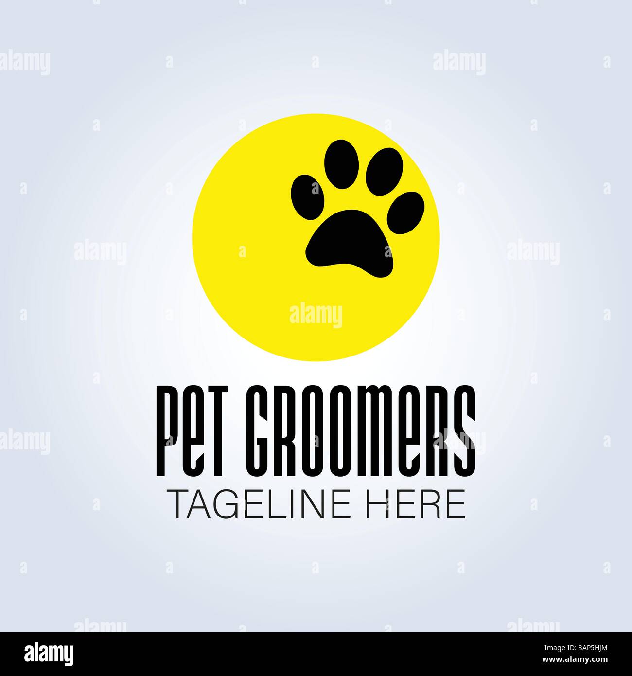 Modello del logo aziendale PET Groomers, tema univoco, sfondo astratto Illustrazione Vettoriale
