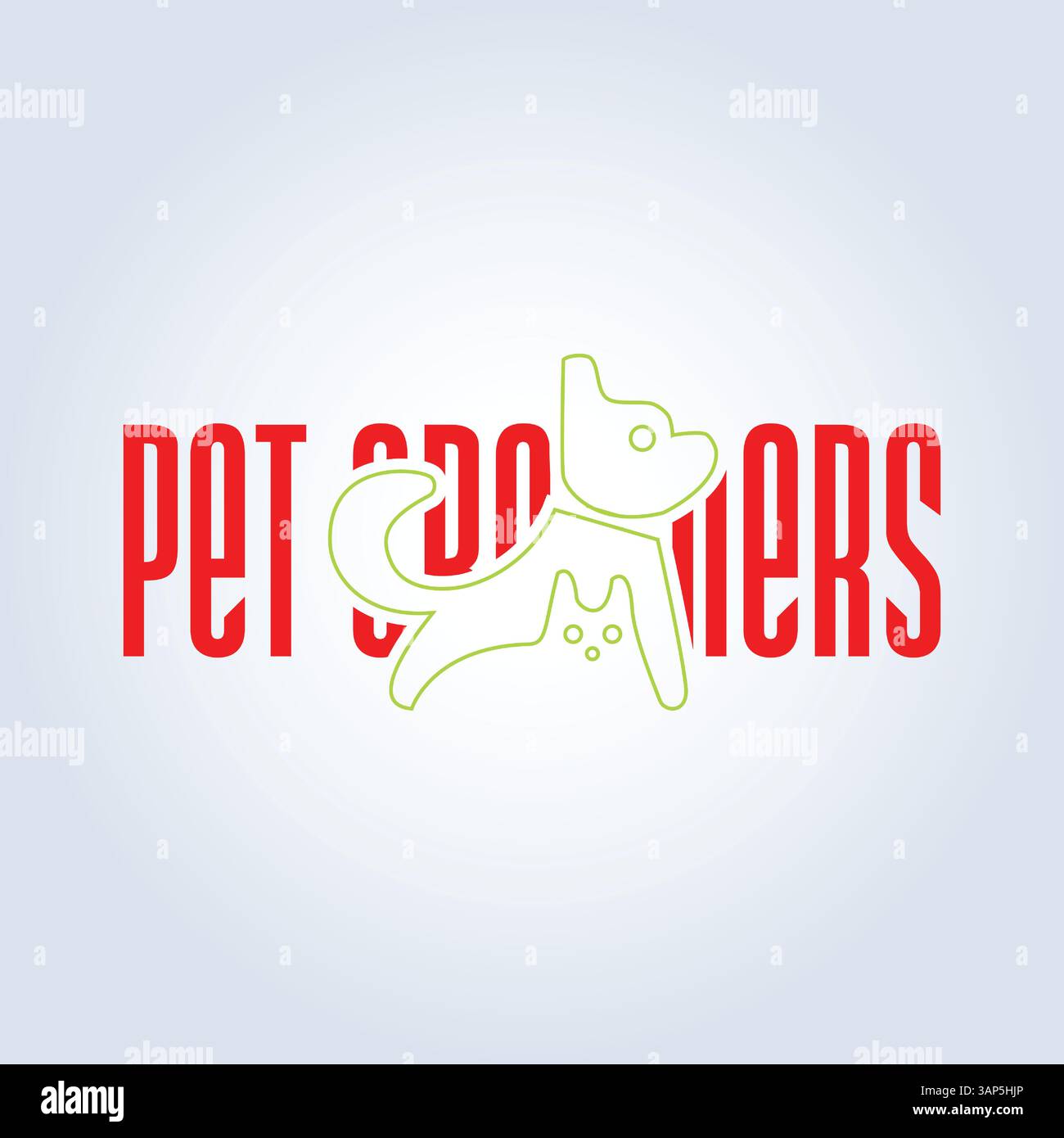 Modello del logo PET Groomers Company, negozio di animali domestici o caffetteria per gatti, parrucchiere per animali, sfondo astratto Illustrazione Vettoriale