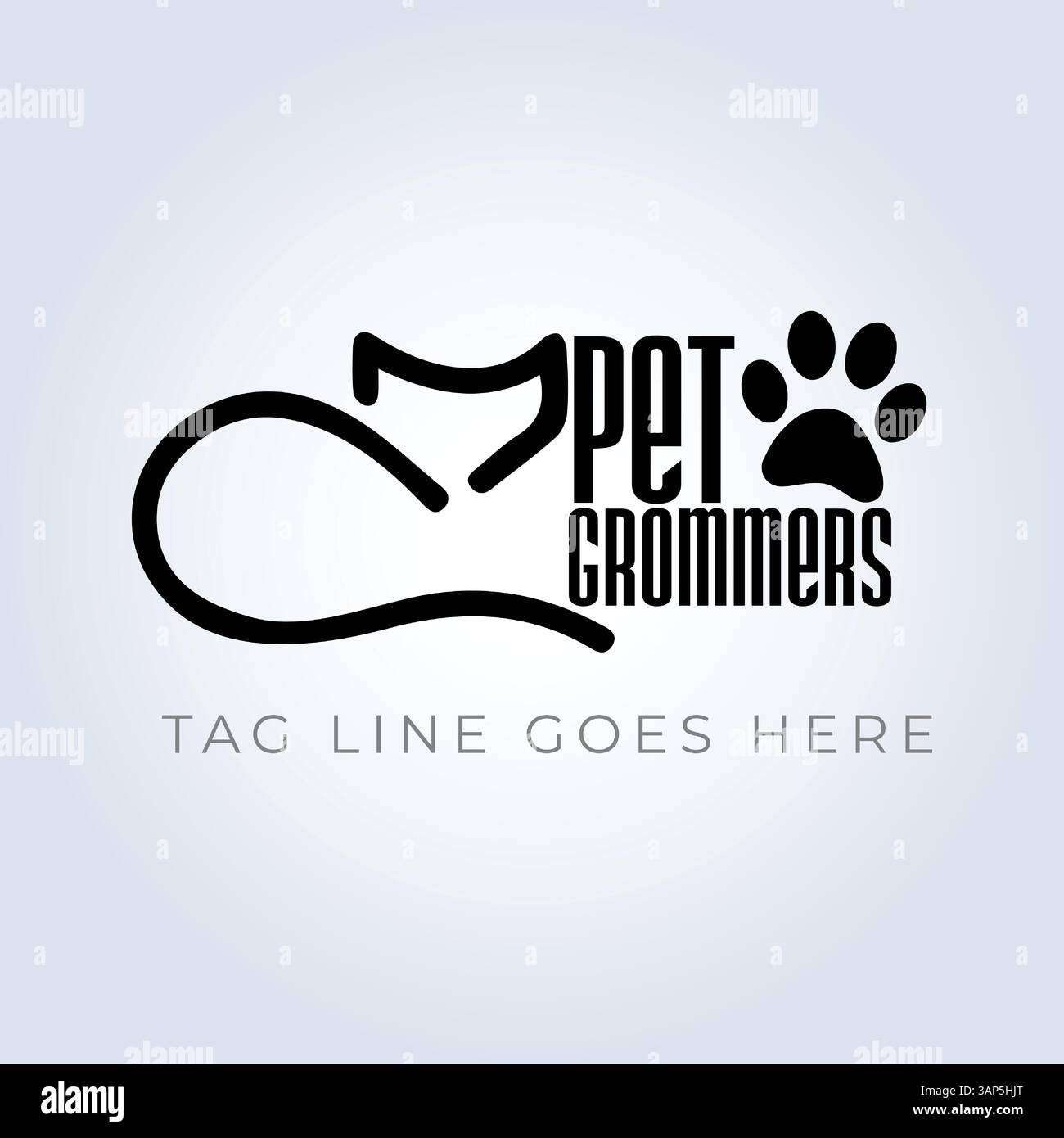 Modello del logo aziendale PET Groomers, tema univoco, sfondo astratto Illustrazione Vettoriale