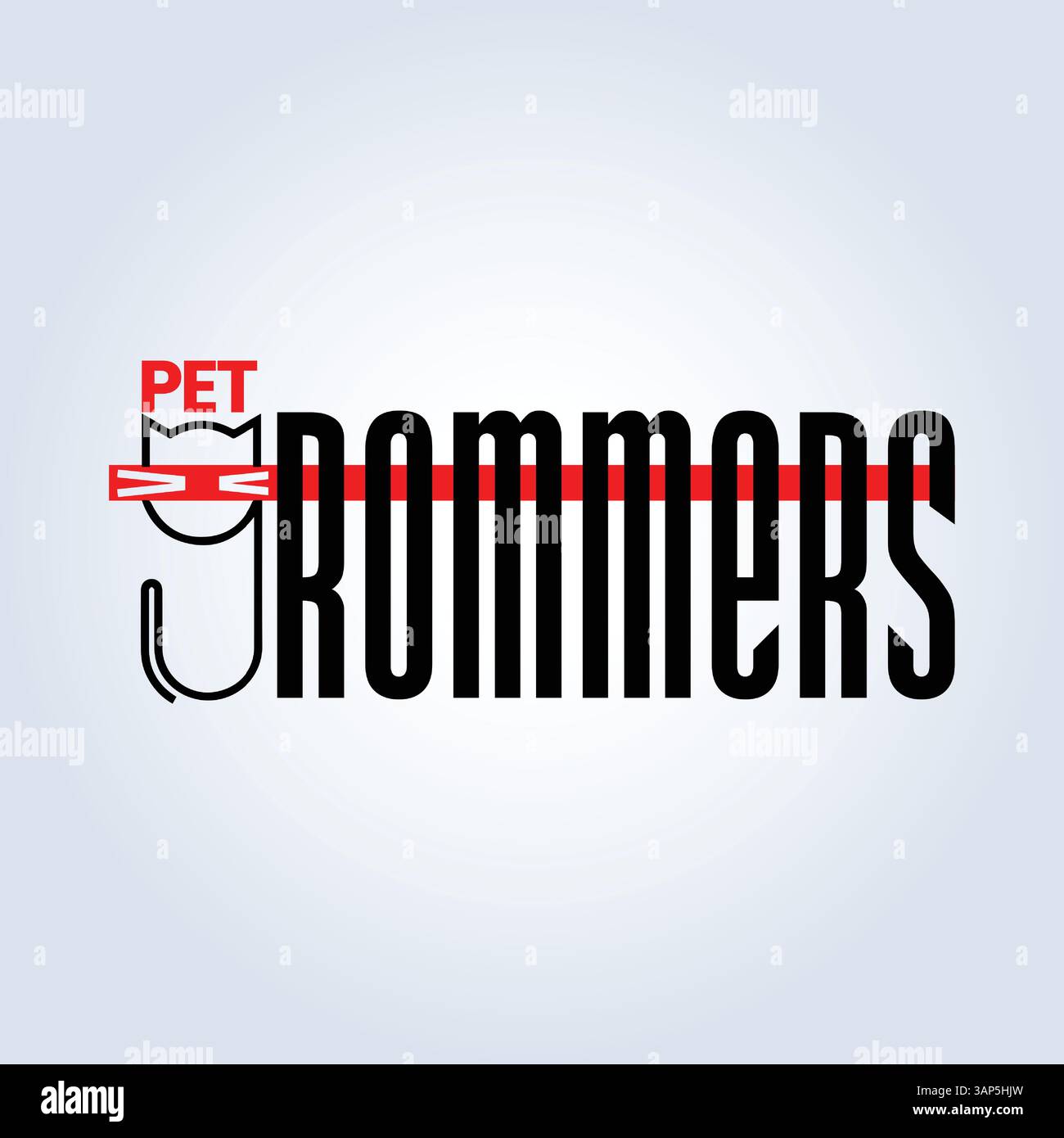Modello del logo PET Groomers Company, negozio di animali domestici o caffetteria per gatti, parrucchiere per animali, sfondo astratto Illustrazione Vettoriale