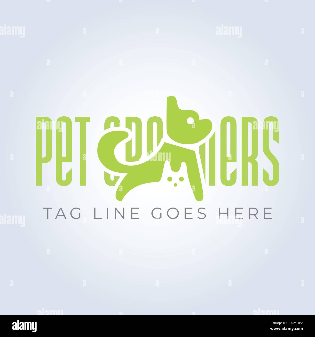Modello del logo PET Groomers Company, negozio di animali domestici o caffetteria per gatti, parrucchiere per animali, sfondo astratto Illustrazione Vettoriale
