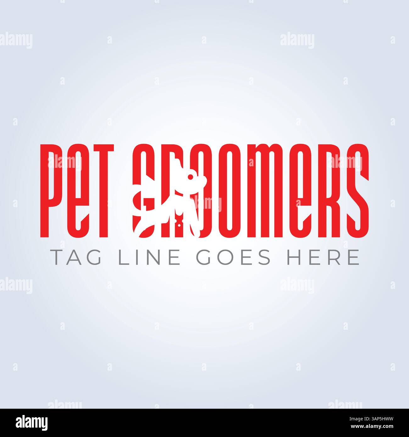 Modello del logo PET Groomers Company, negozio di animali domestici o caffetteria per gatti, parrucchiere per animali, sfondo astratto Illustrazione Vettoriale