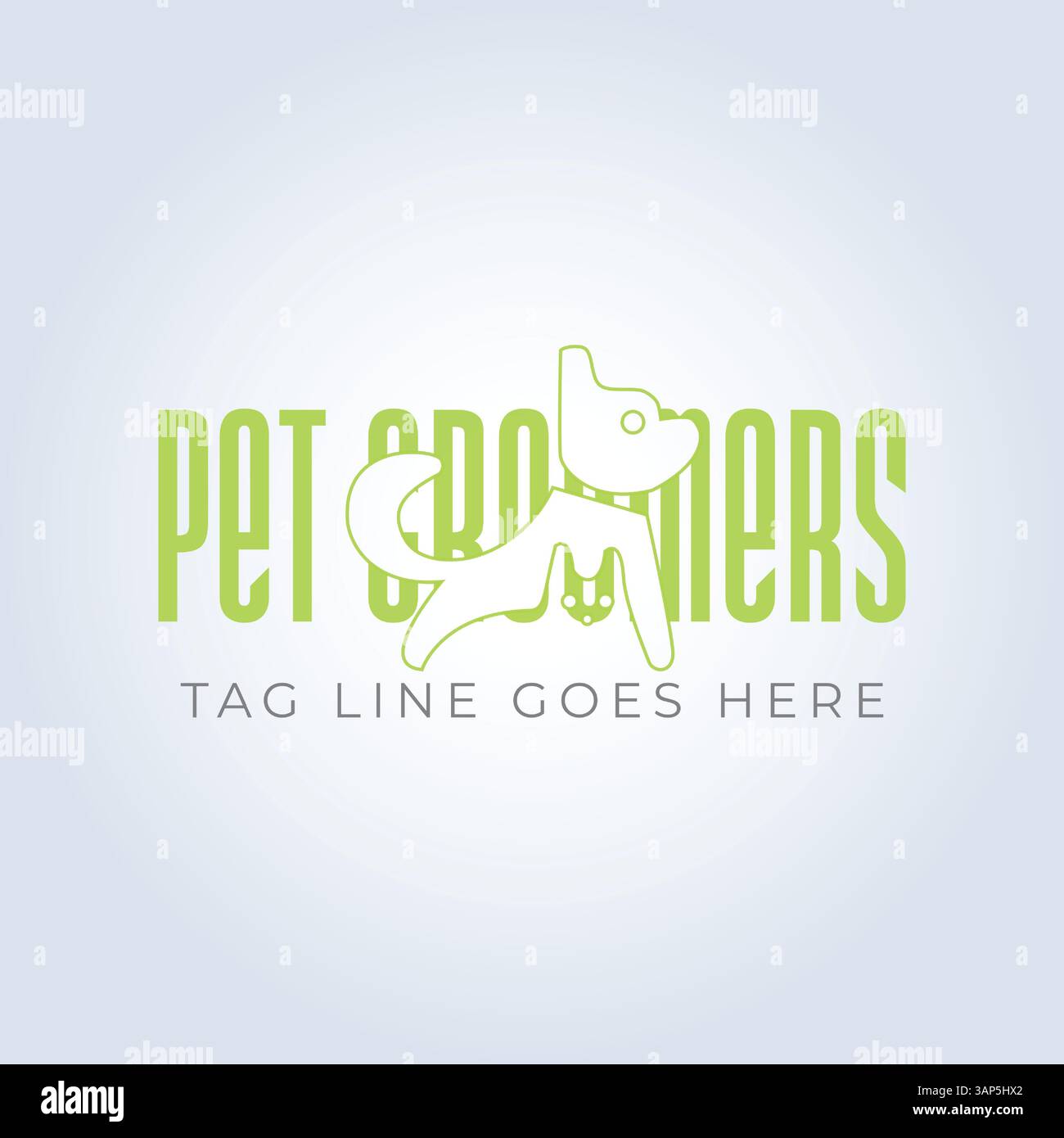 Modello del logo PET Groomers Company, negozio di animali domestici o caffetteria per gatti, parrucchiere per animali, sfondo astratto Illustrazione Vettoriale