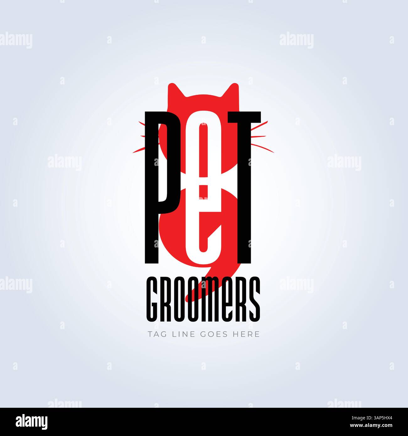 Modello del logo PET Groomers Company, negozio di animali domestici o caffetteria per gatti, parrucchiere per animali, sfondo astratto Illustrazione Vettoriale