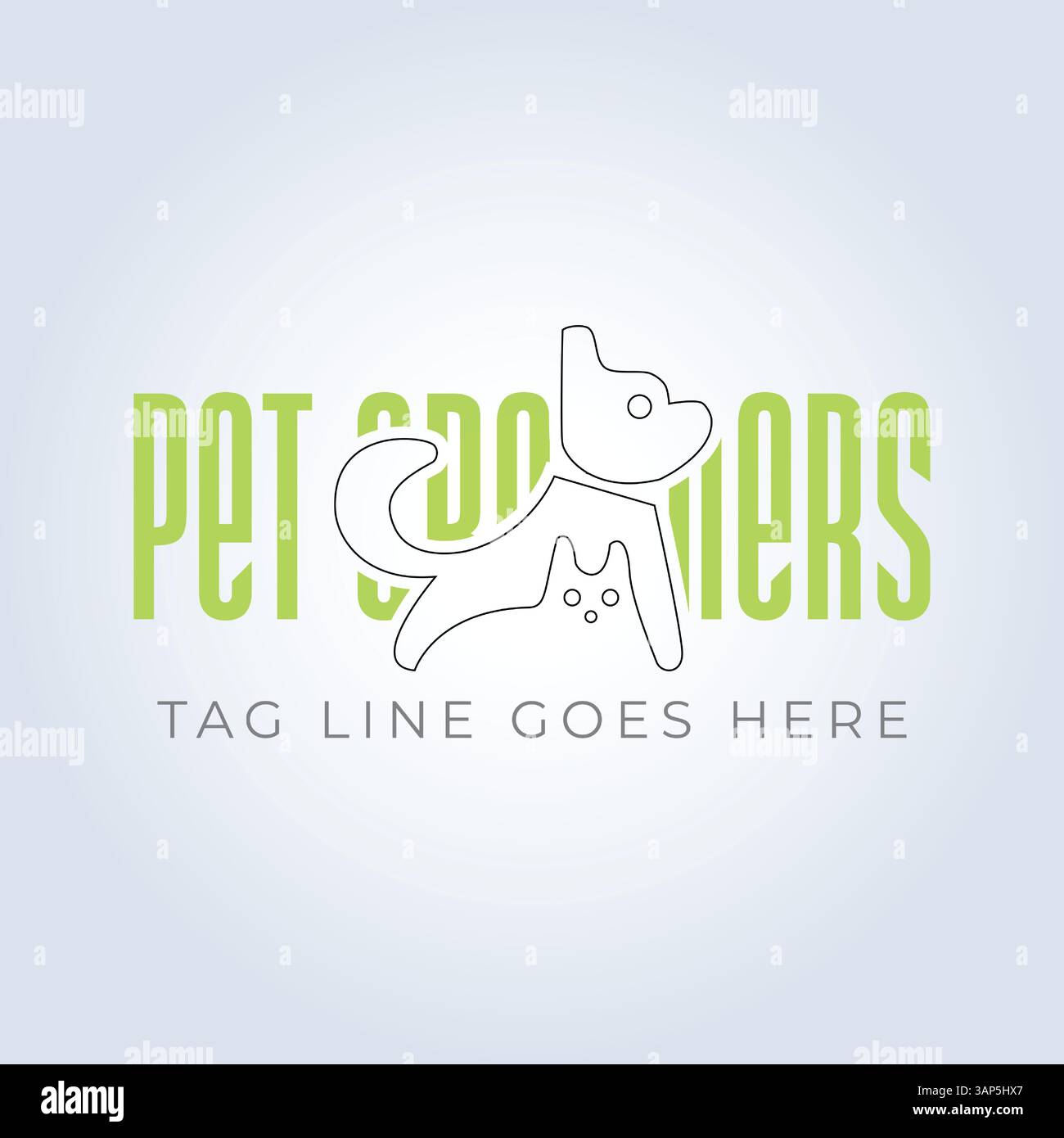 Modello del logo PET Groomers Company, negozio di animali domestici o caffetteria per gatti, parrucchiere per animali, sfondo astratto Illustrazione Vettoriale