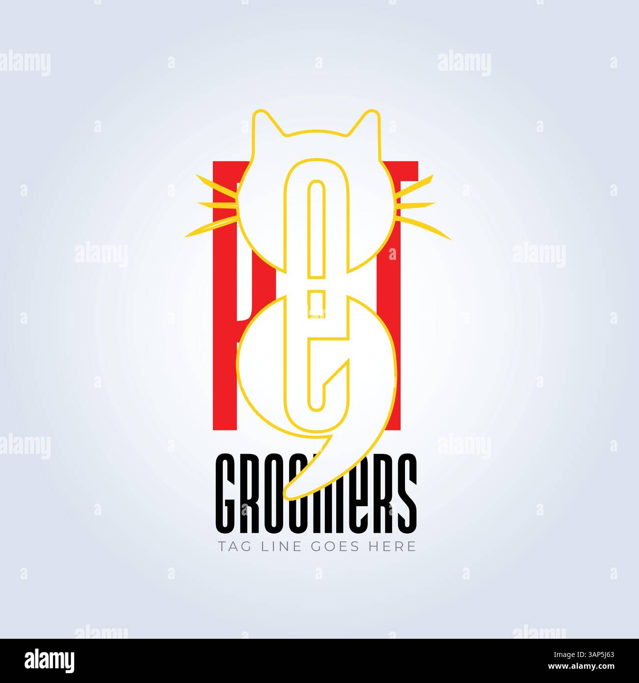 Modello del logo PET Groomers Company, negozio di animali domestici o caffetteria per gatti, parrucchiere per animali, sfondo astratto Illustrazione Vettoriale