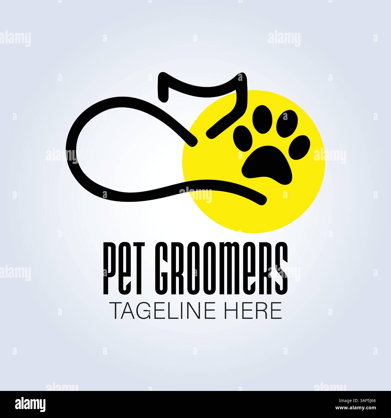 Modello del logo aziendale PET Groomers, tema univoco, sfondo astratto Illustrazione Vettoriale