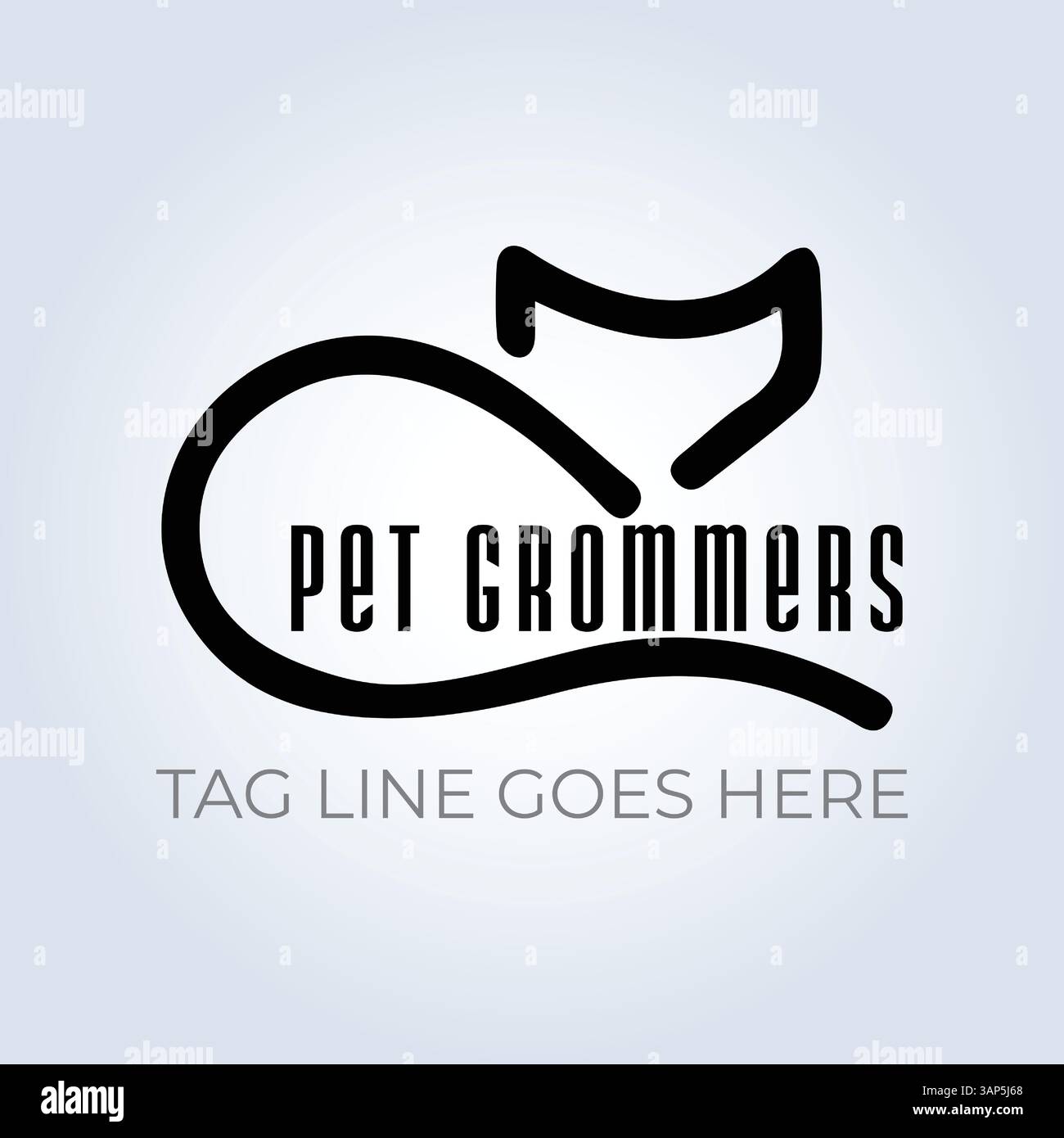 Modello del logo aziendale PET Groomers, tema univoco, sfondo astratto Illustrazione Vettoriale