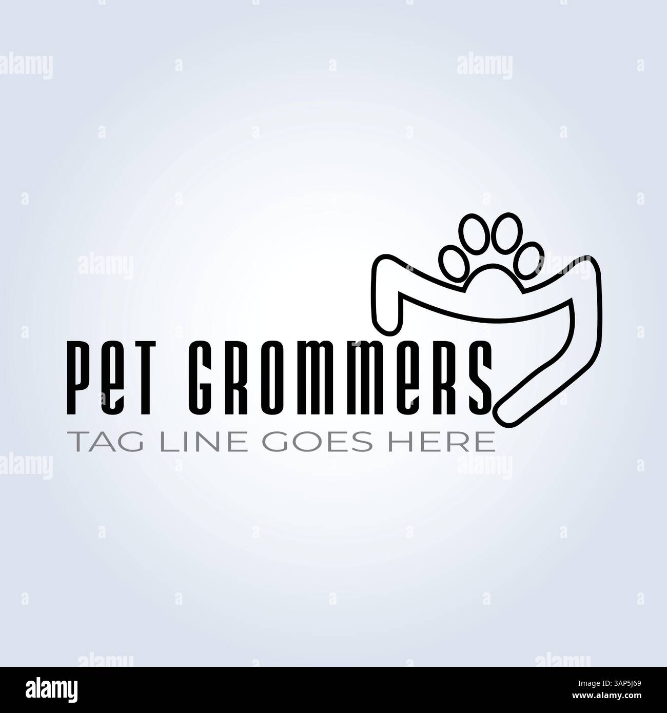 Modello logo PET Groomers Company, tema unico, riparo per animali, sfondo astratto Illustrazione Vettoriale