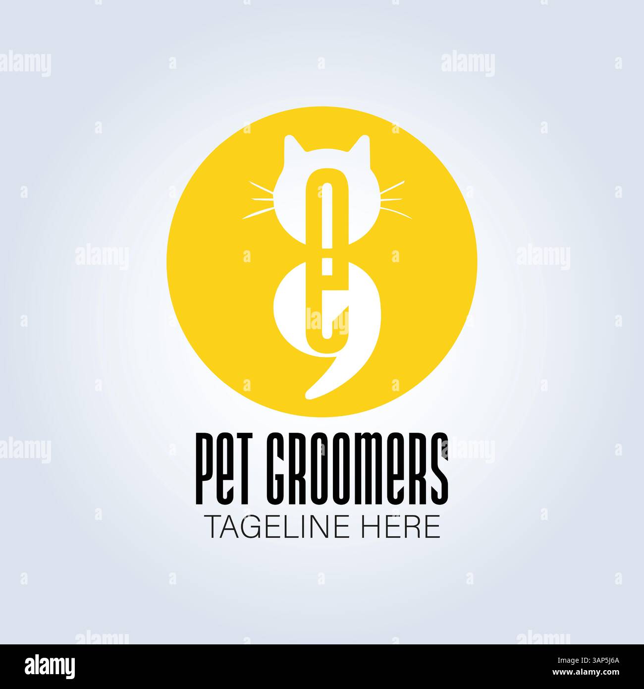 Modello del logo PET Groomers Company, negozio di animali domestici o caffetteria per gatti, parrucchiere per animali, sfondo astratto Illustrazione Vettoriale