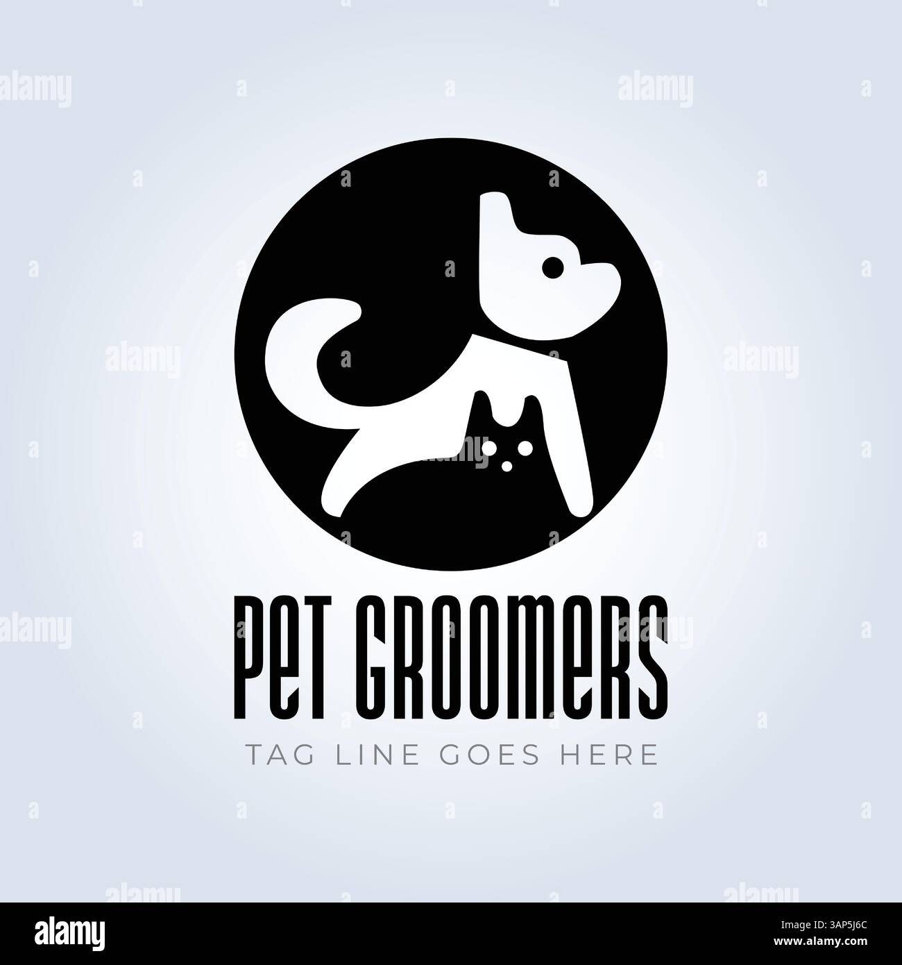 Modello del logo PET Groomers Company, negozio di animali domestici o caffetteria per gatti, parrucchiere per animali, sfondo astratto Illustrazione Vettoriale