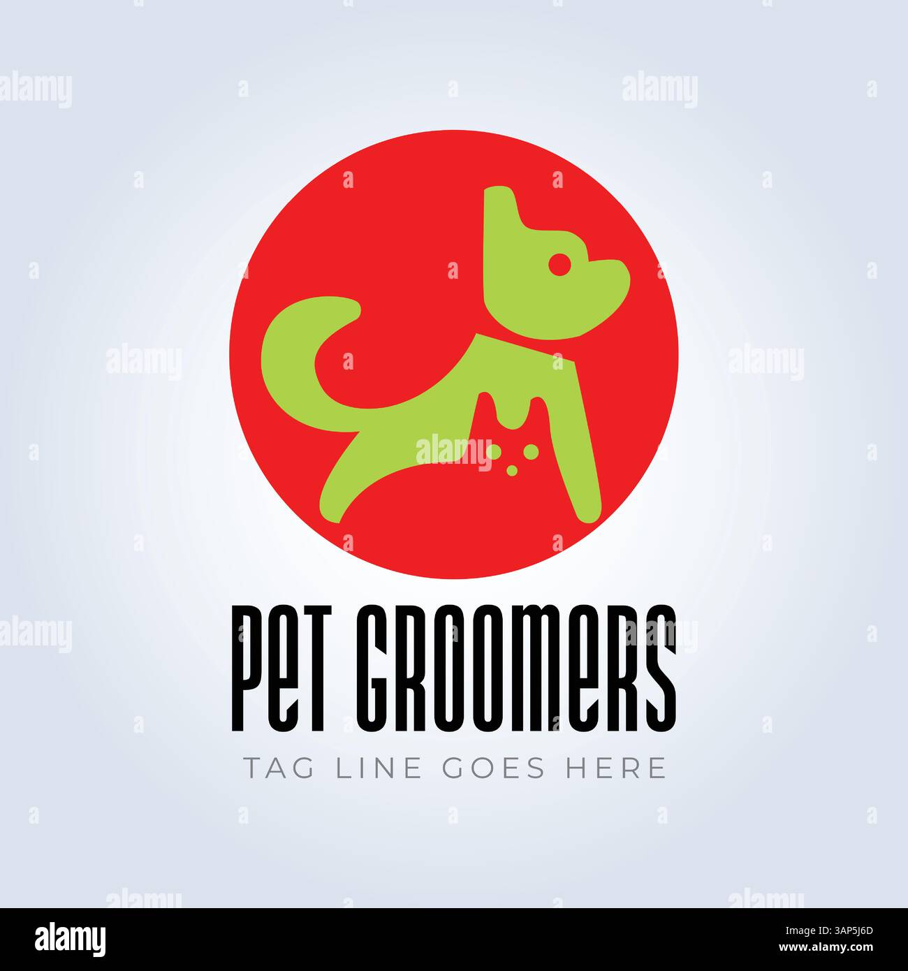 Modello del logo PET Groomers Company, negozio di animali domestici o caffetteria per gatti, parrucchiere per animali, sfondo astratto Illustrazione Vettoriale