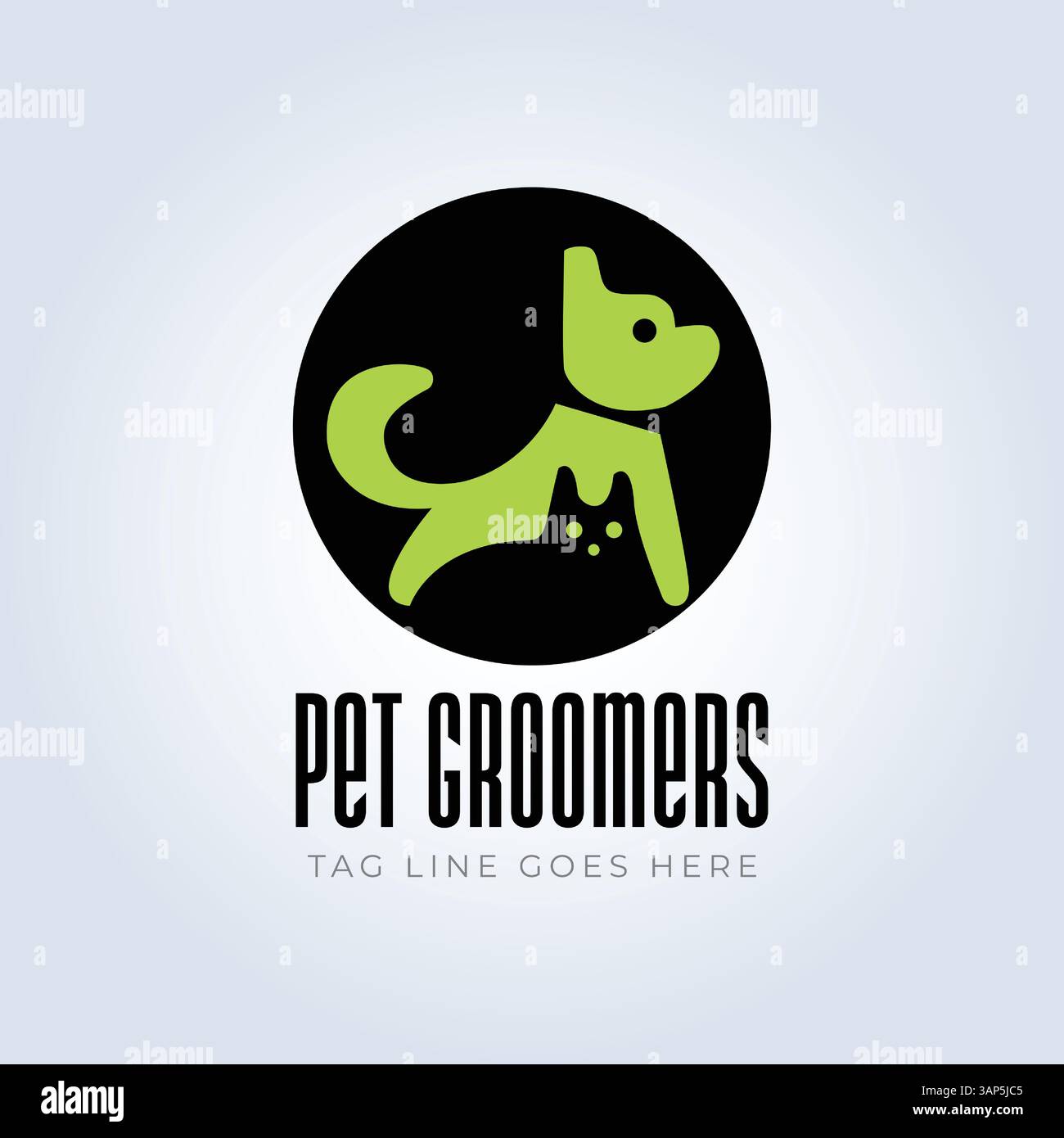 Modello del logo PET Groomers Company, negozio di animali domestici o caffetteria per gatti, parrucchiere per animali, sfondo astratto Illustrazione Vettoriale