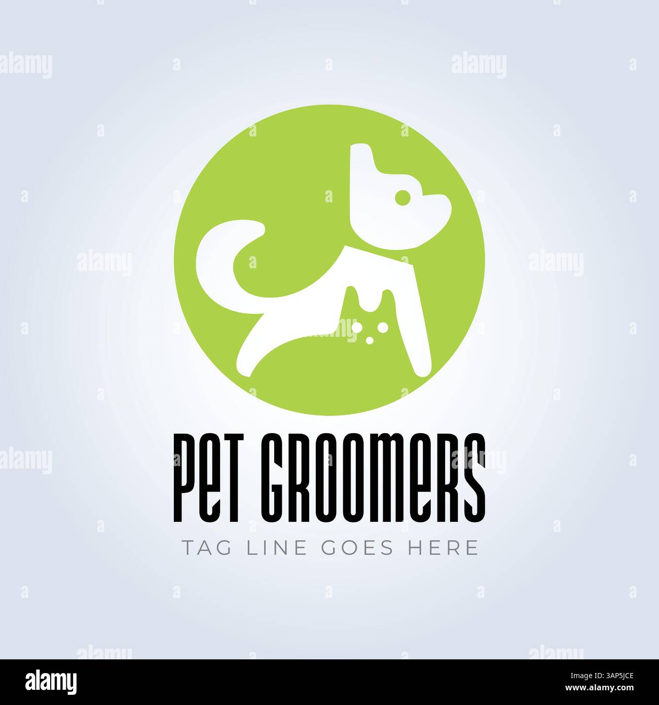Modello del logo PET Groomers Company, negozio di animali domestici o caffetteria per gatti, parrucchiere per animali, sfondo astratto Illustrazione Vettoriale