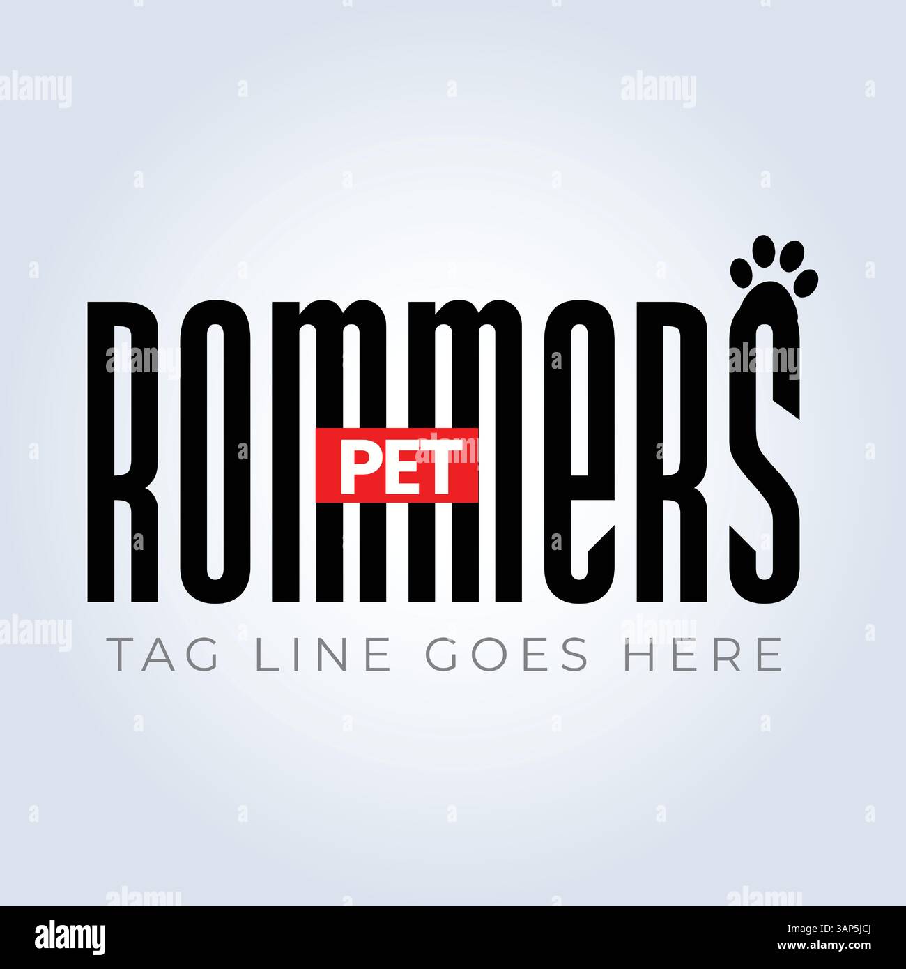 Modello logo PET Groomers Company, tema unico, riparo per animali, sfondo astratto Illustrazione Vettoriale